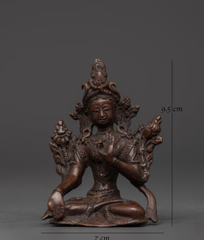 White Tara Longevity Deity Statue | Oxidized Copper Tibetan Deity Figurine