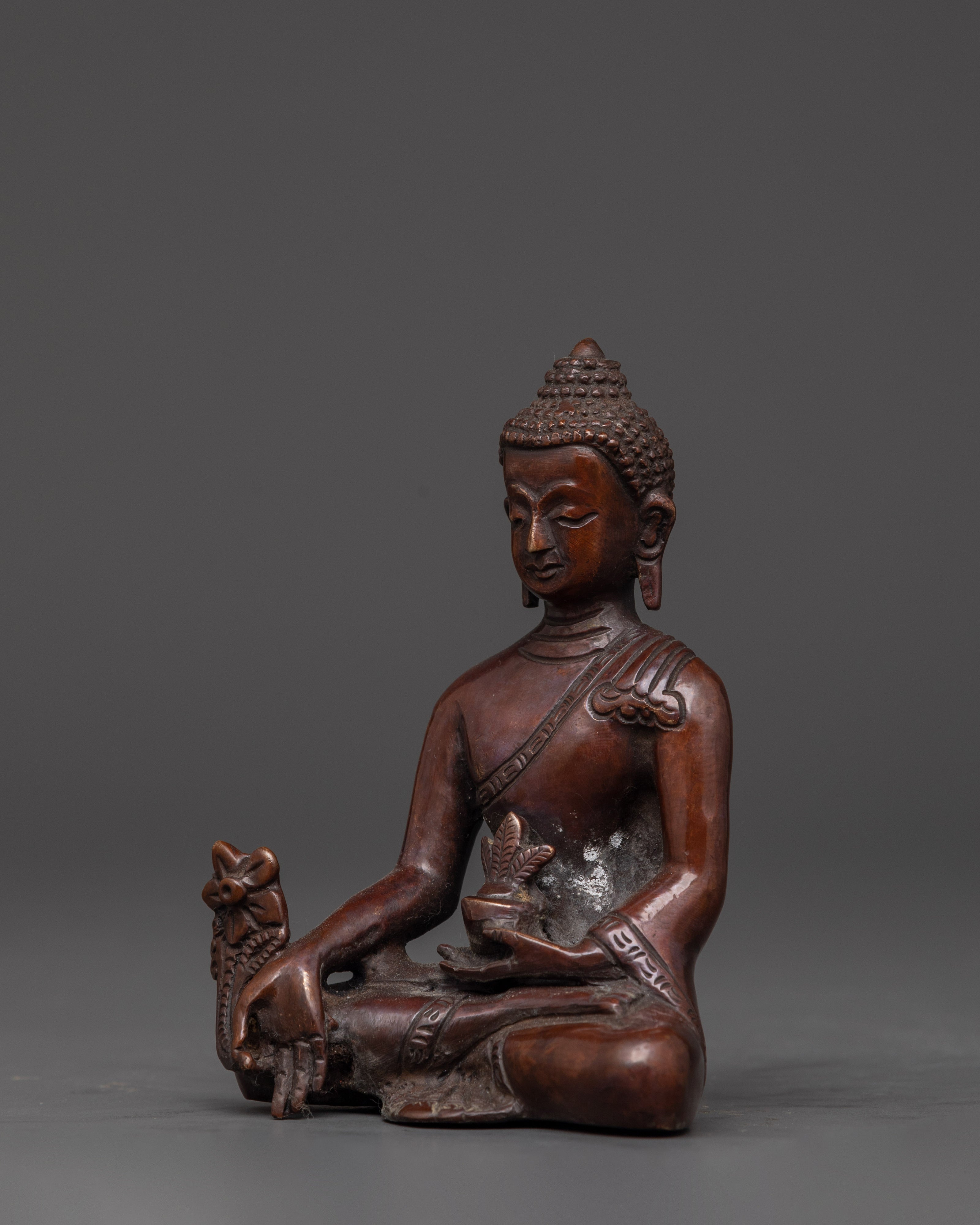 Handcrafted Bhaisajyaguru Buddha Statue | Oxidized Copper Healing Buddha Figure