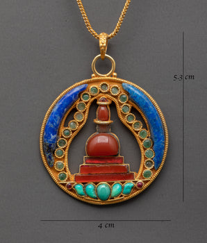 Sterling Silver Stupa Locket with Lapis Lazuli & Turquoise | For Healing Energy