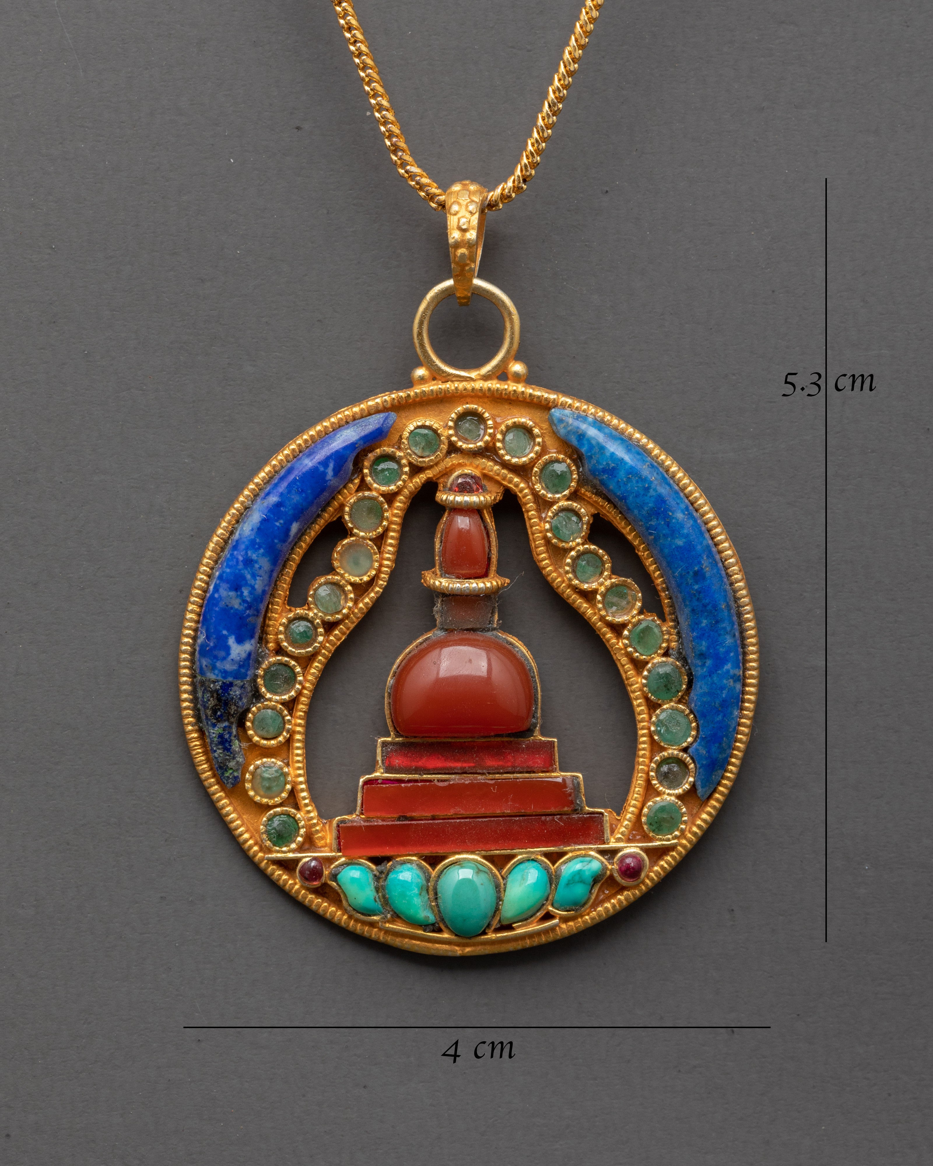 Sterling Silver Stupa Locket with Lapis Lazuli & Turquoise | For Healing Energy