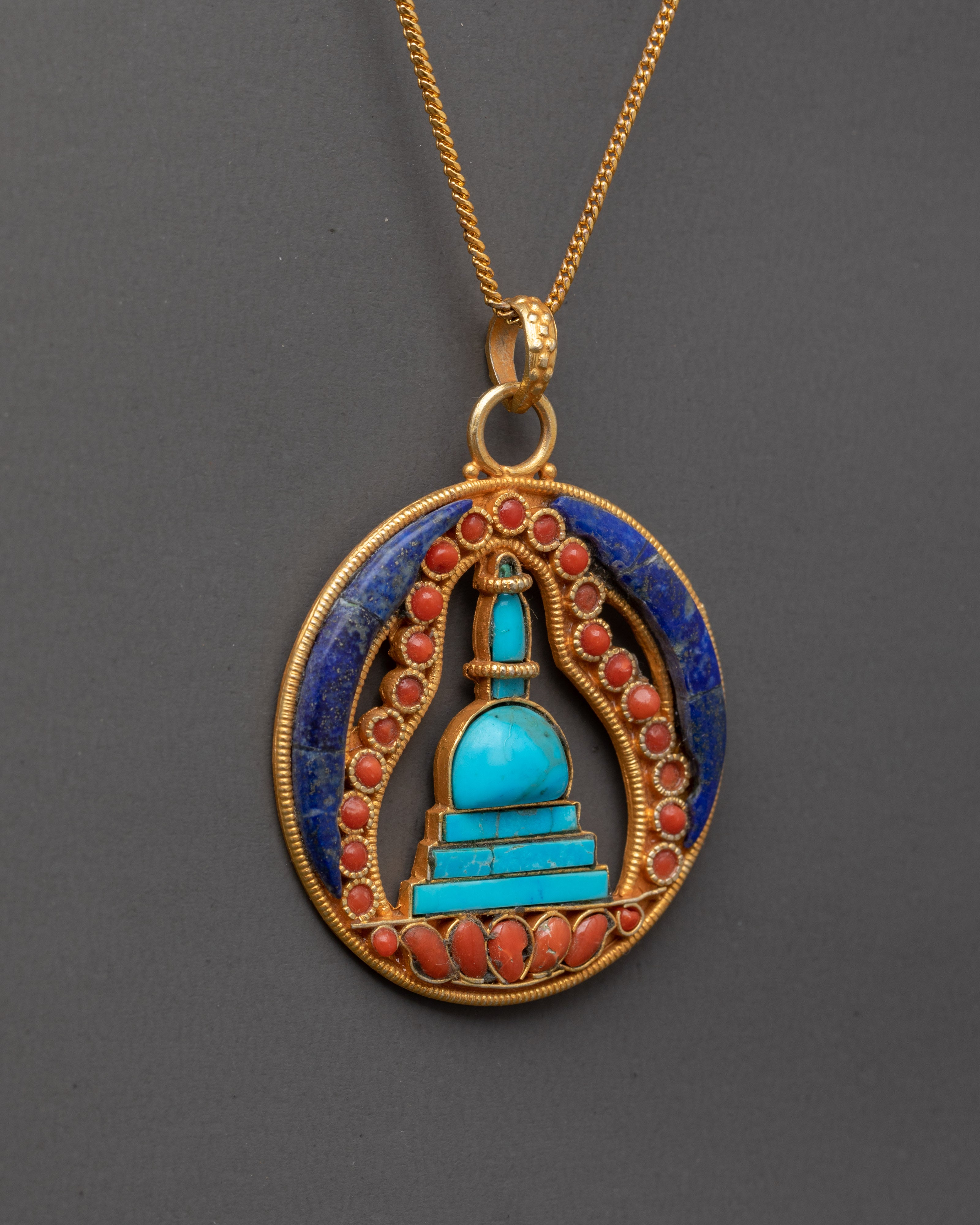 Silver Pendant With Coral, Turquoise and Lapis Lazuli | For Spiritual Energy