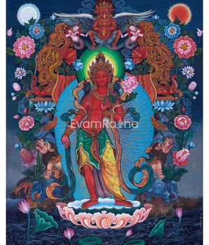 Traditional Nepali Pauba Print Of Avalokitesvara Bodhisattva | The Bodhisattva Of Compassion Chenrezig Print