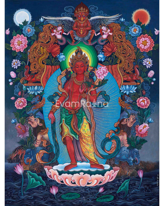 Traditional Nepali Pauba Print Of Avalokitesvara Bodhisattva | The Bodhisattva Of Compassion Chenrezig Print