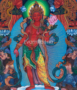 Traditional Nepali Pauba Print Of Avalokitesvara Bodhisattva | The Bodhisattva Of Compassion Chenrezig Print