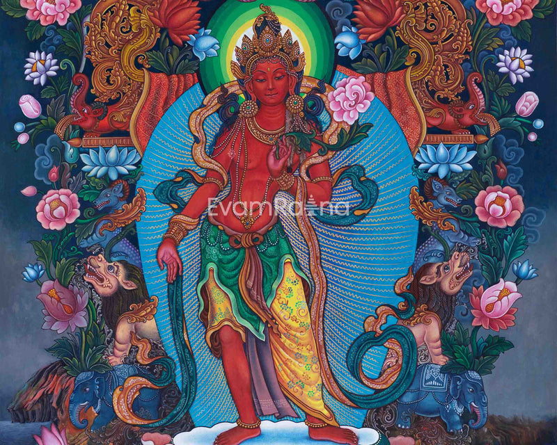 Traditional Nepali Pauba Print Of Avalokitesvara Bodhisattva | The Bodhisattva Of Compassion Chenrezig Print