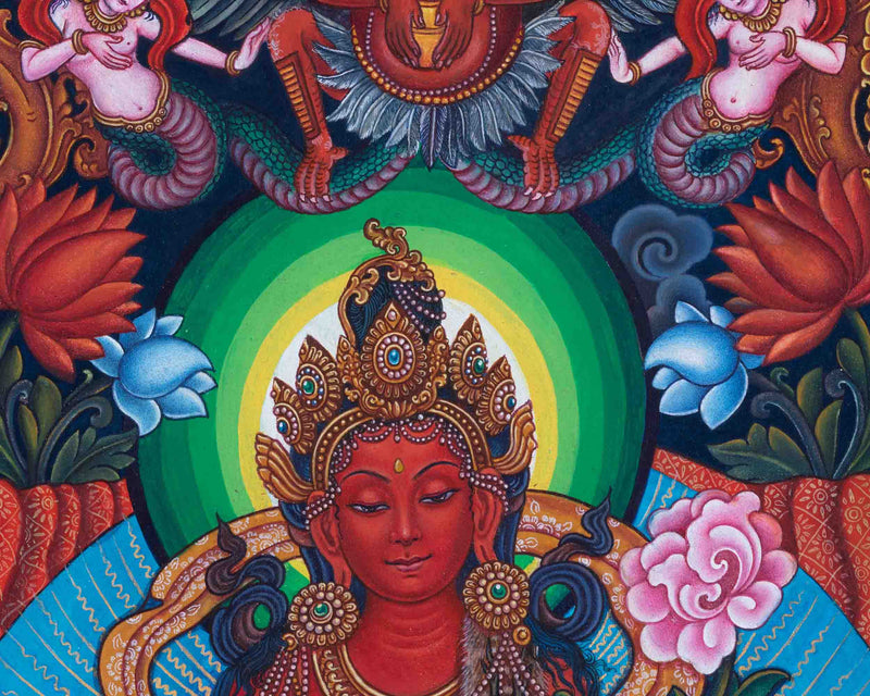 Traditional Nepali Pauba Print Of Avalokitesvara Bodhisattva | The Bodhisattva Of Compassion Chenrezig Print