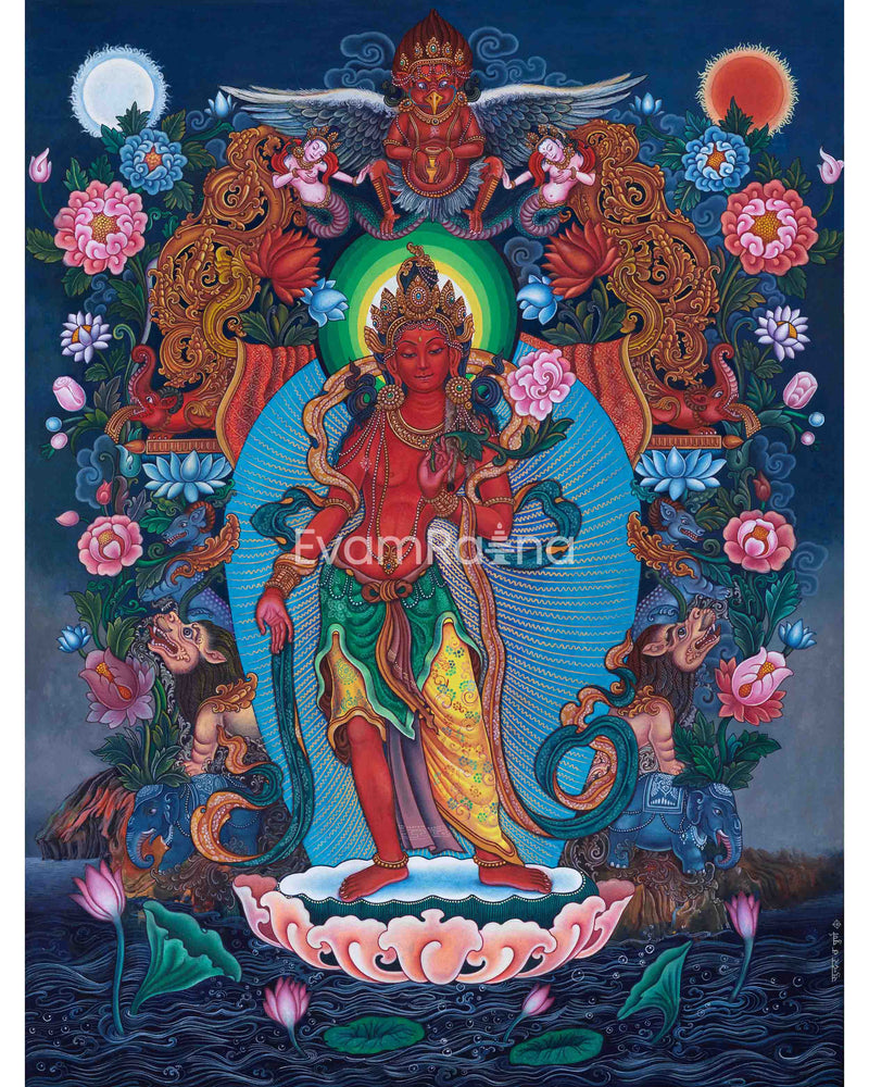 Traditional Nepali Pauba Print Of Avalokitesvara Bodhisattva | The Bodhisattva Of Compassion Chenrezig Print