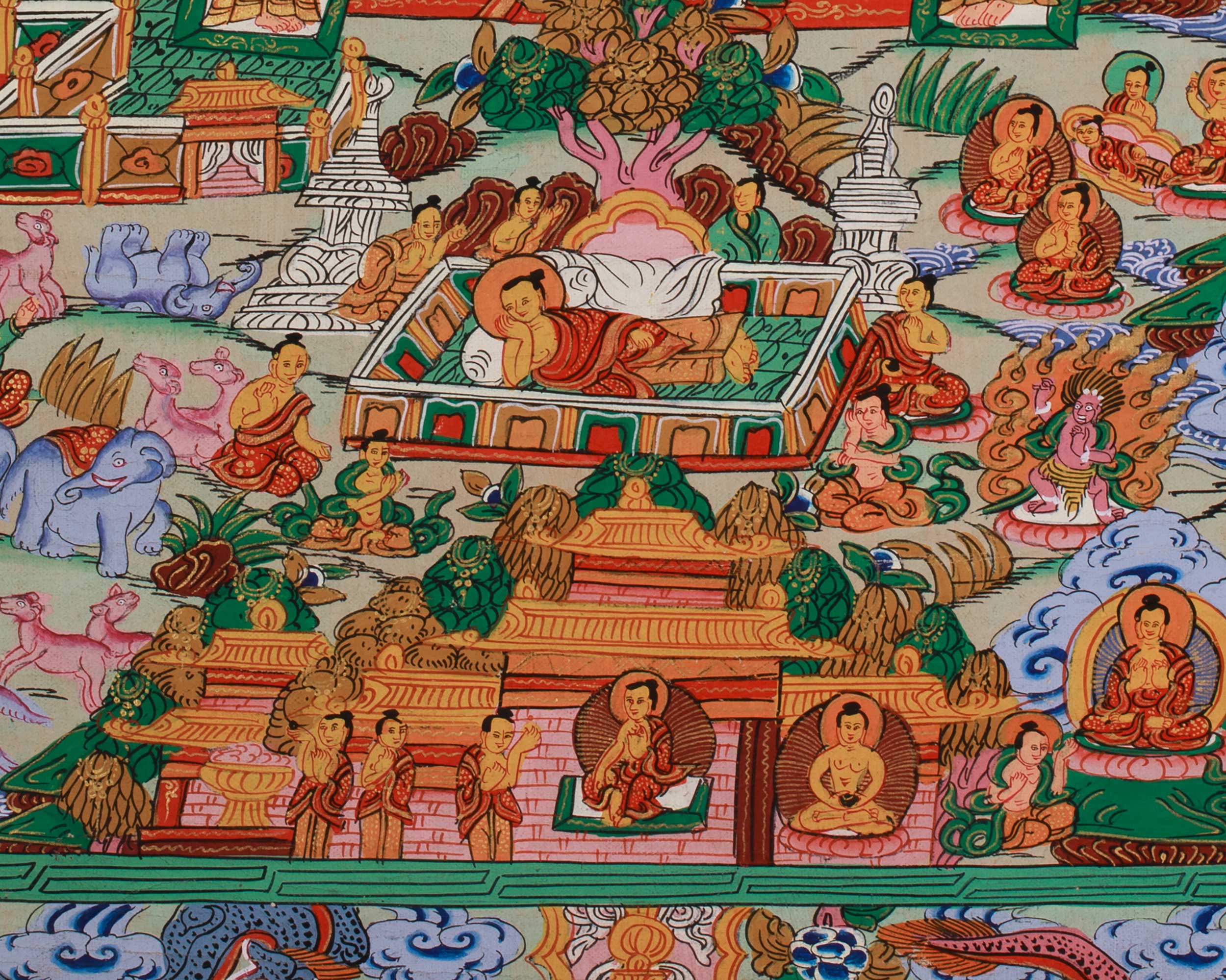 Traditional Thangka of Buddha Life Story | Tibetan Enlightenment Journey Painting