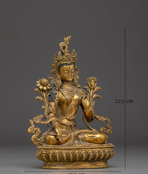 Peaceful Golden White Tara Statue in Copper