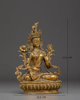 Peaceful Golden White Tara Statue in Copper
