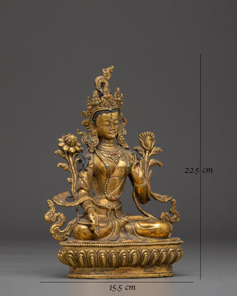 Peaceful Golden White Tara Statue in Copper