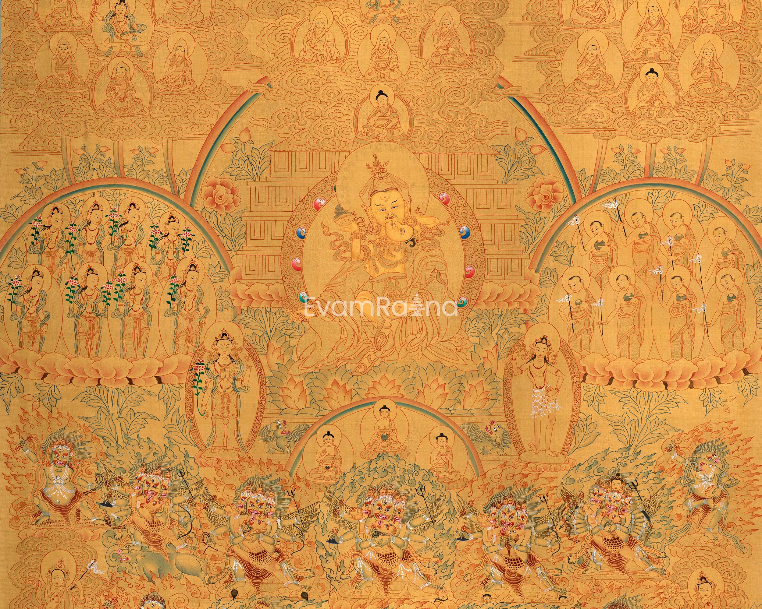 Guru Rinpoche Consort Lineage Tree Thangka Print | Enlightened Blessings | Buddhist Gift Ideas