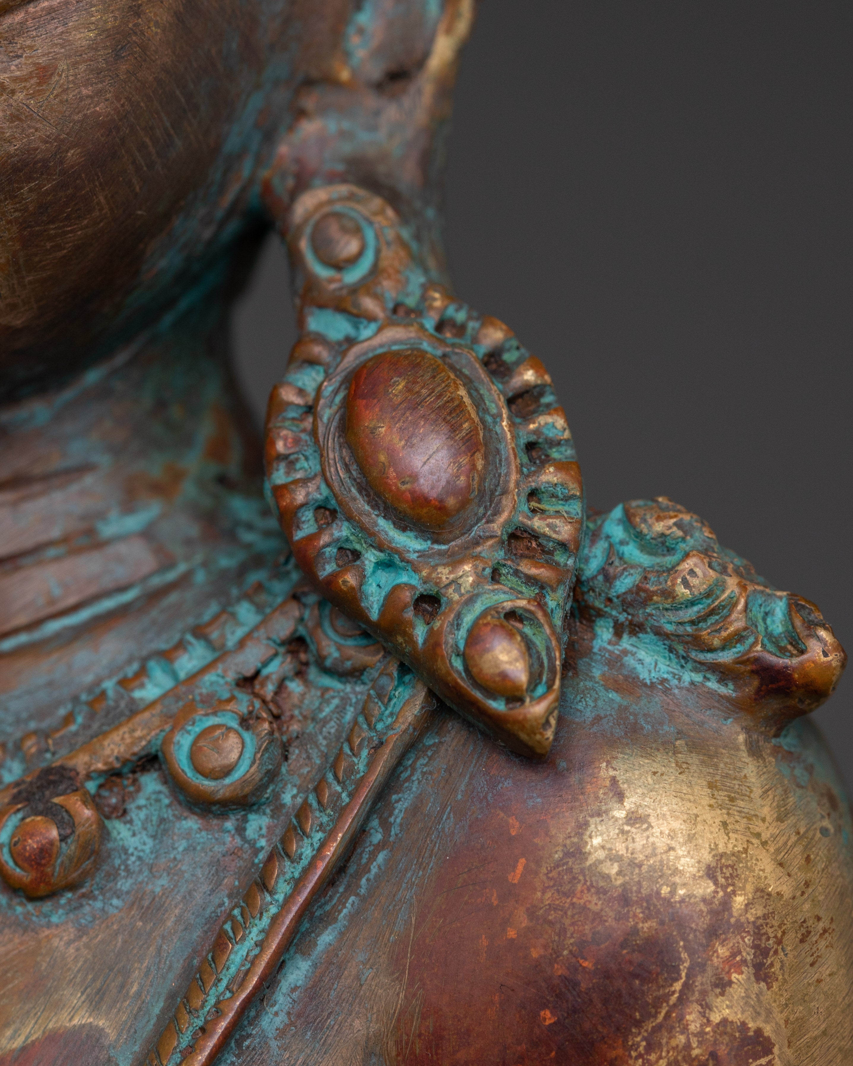 Oxidized Copper Indra Sculpture for Altar and Meditation