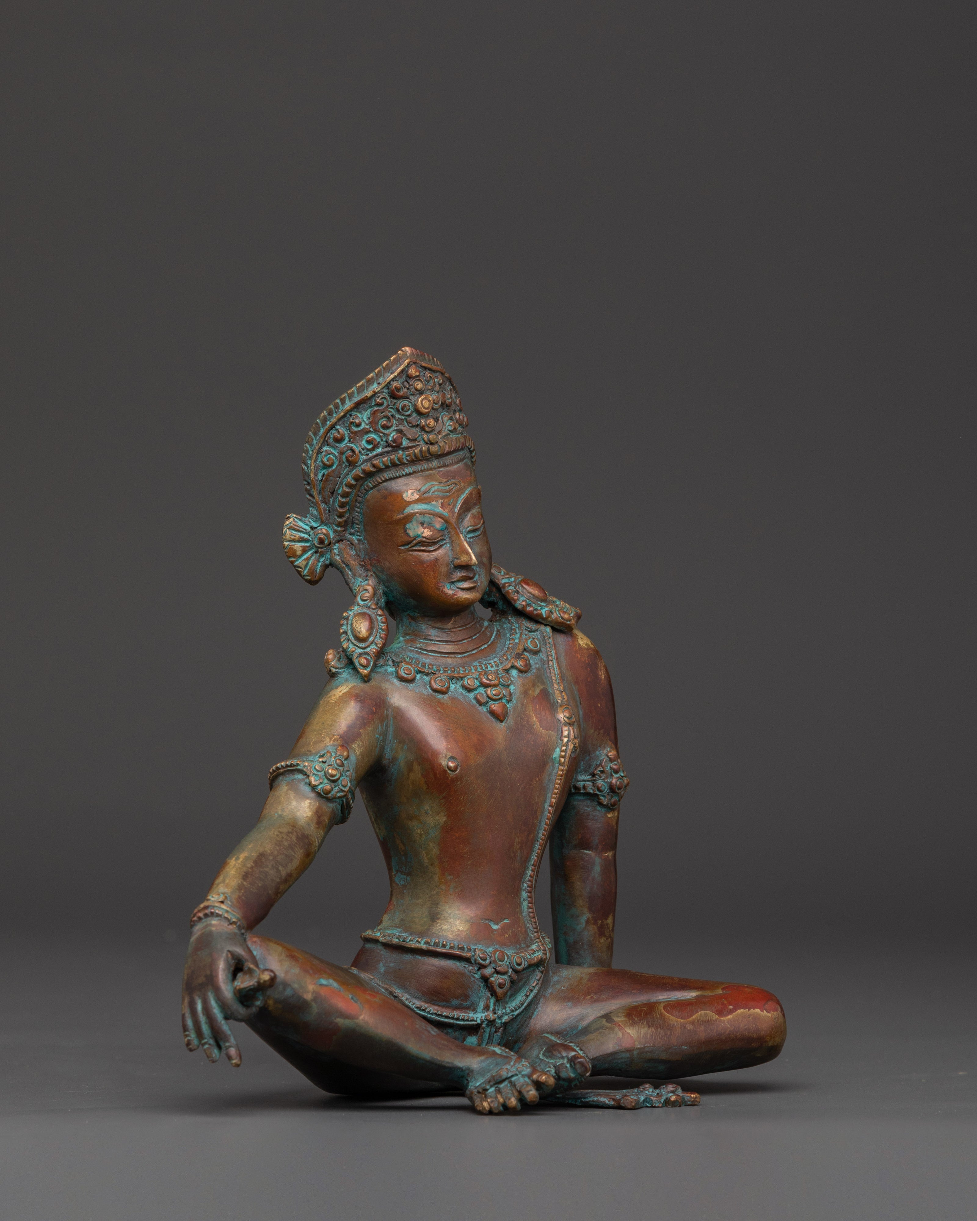 Oxidized Copper Indra Sculpture for Altar and Meditation