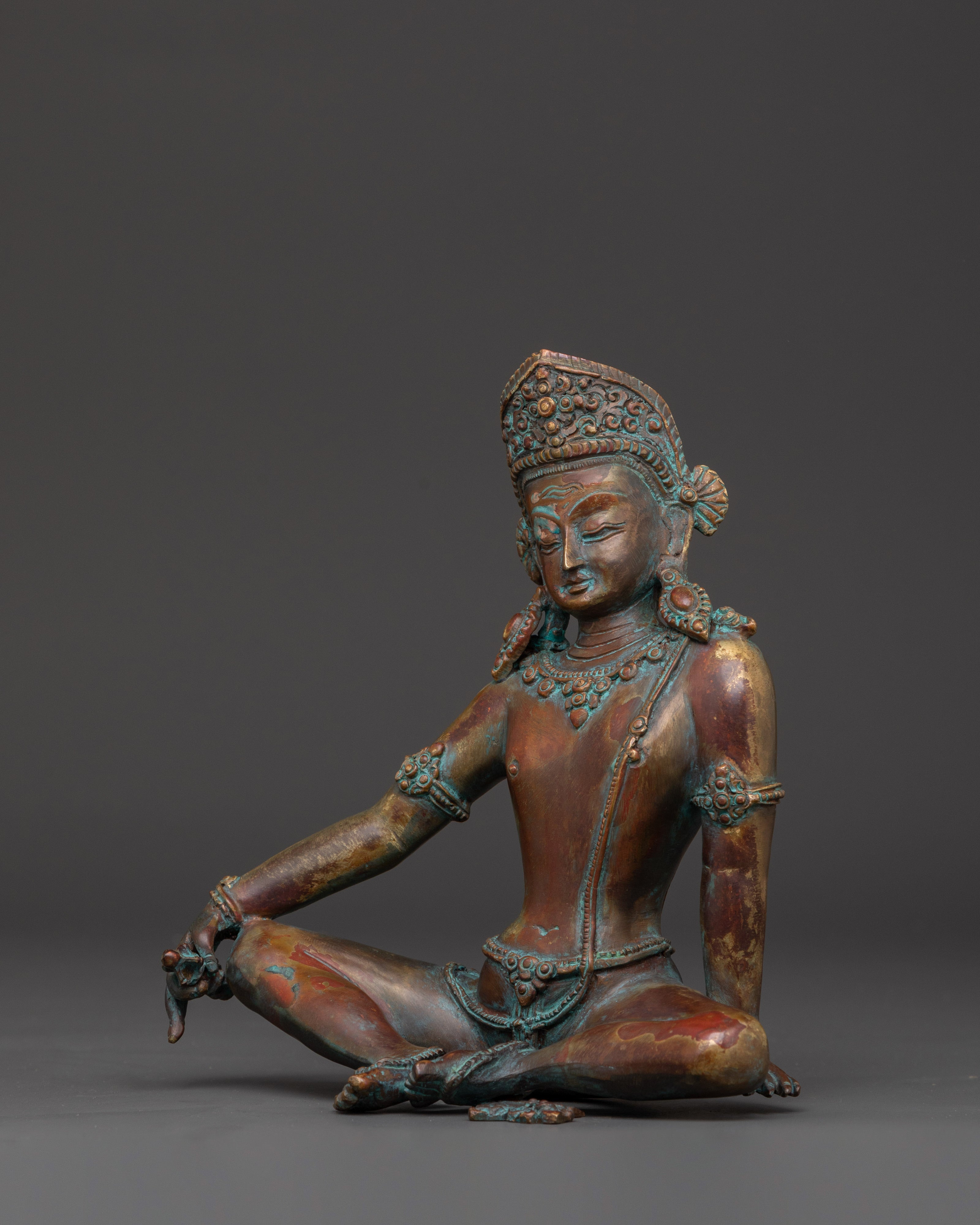 Oxidized Copper Indra Sculpture for Altar and Meditation