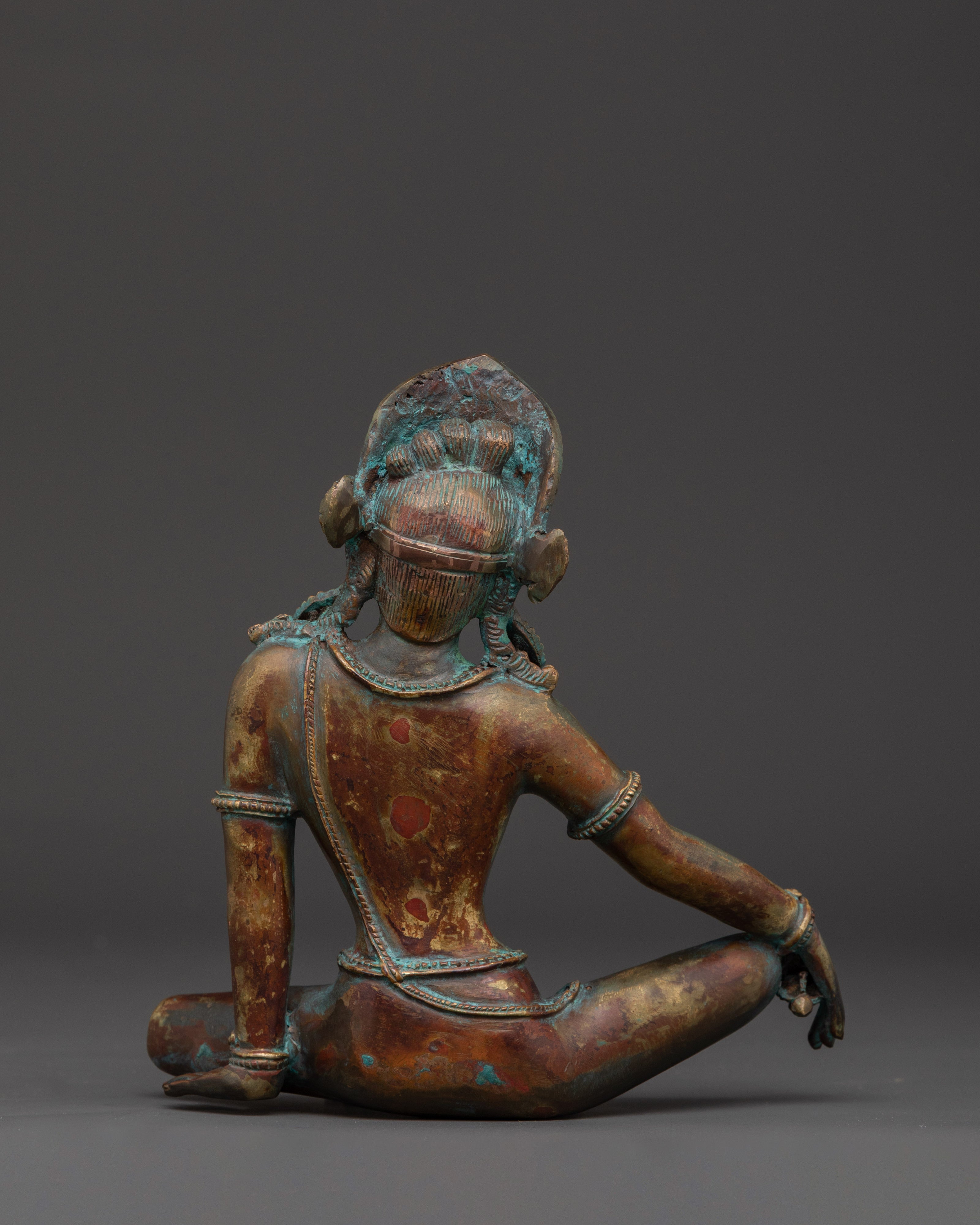 Oxidized Copper Indra Sculpture for Altar and Meditation