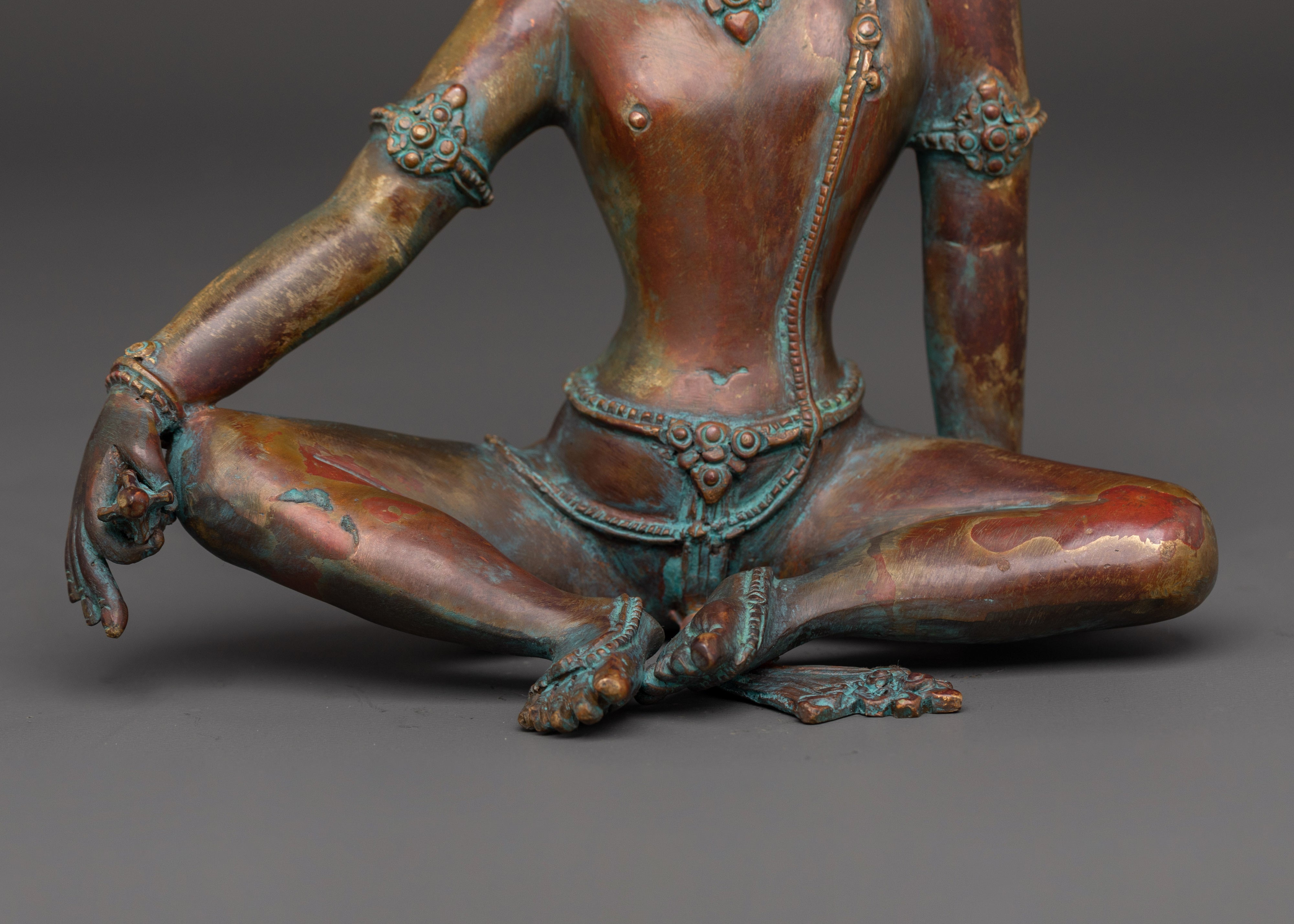 Oxidized Copper Indra Sculpture for Altar and Meditation