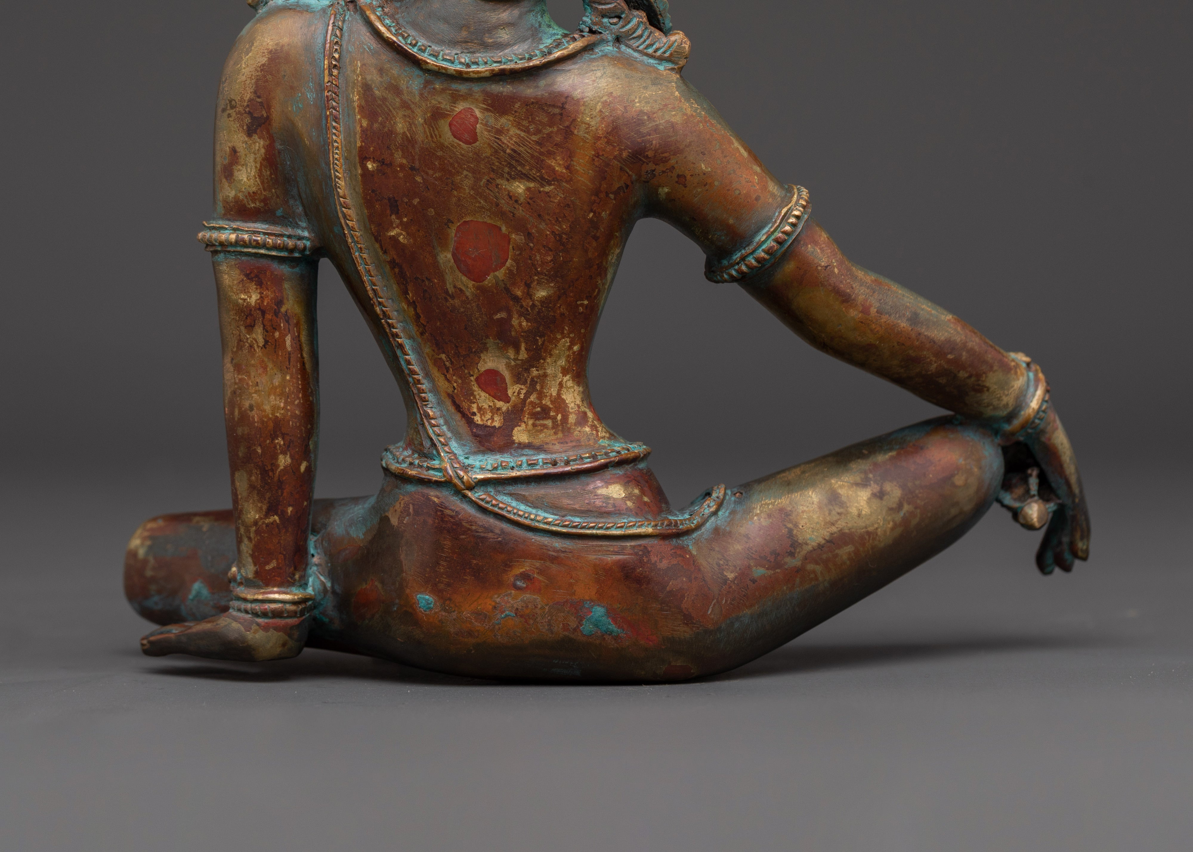 Oxidized Copper Indra Sculpture for Altar and Meditation