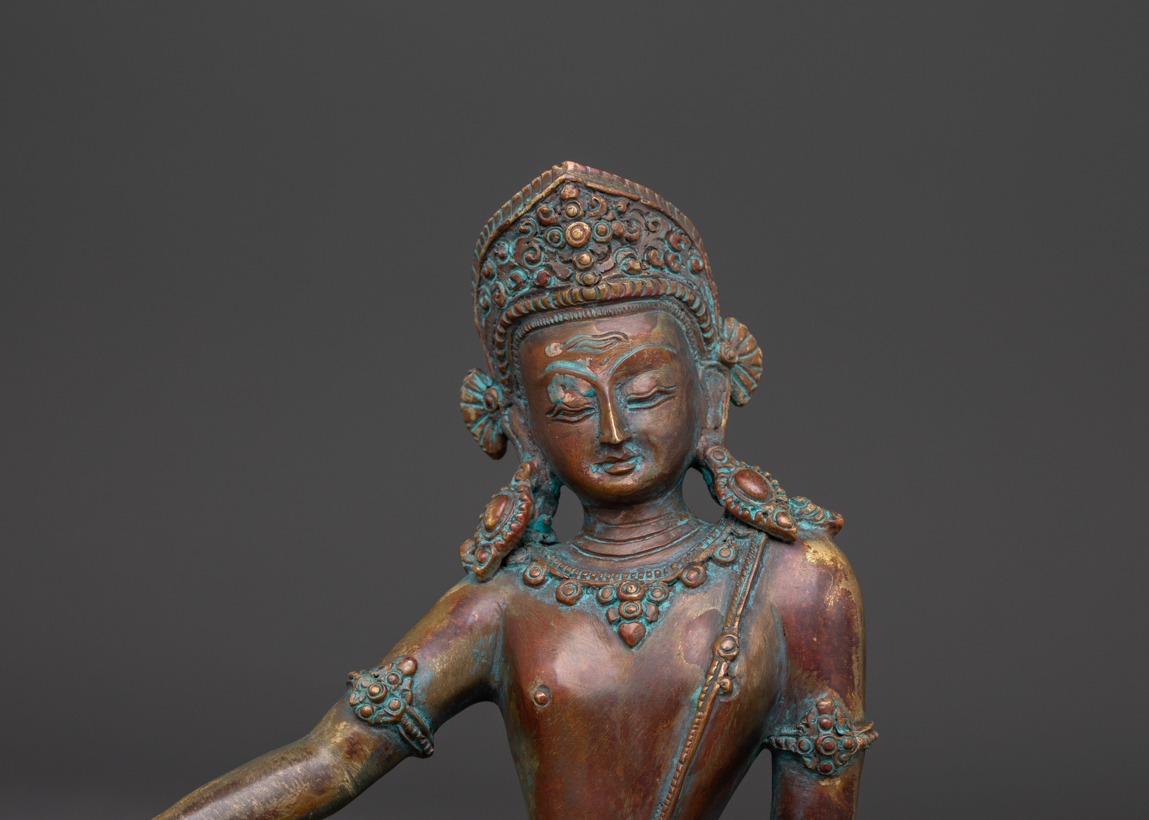 Oxidized Copper Indra Sculpture for Altar and Meditation