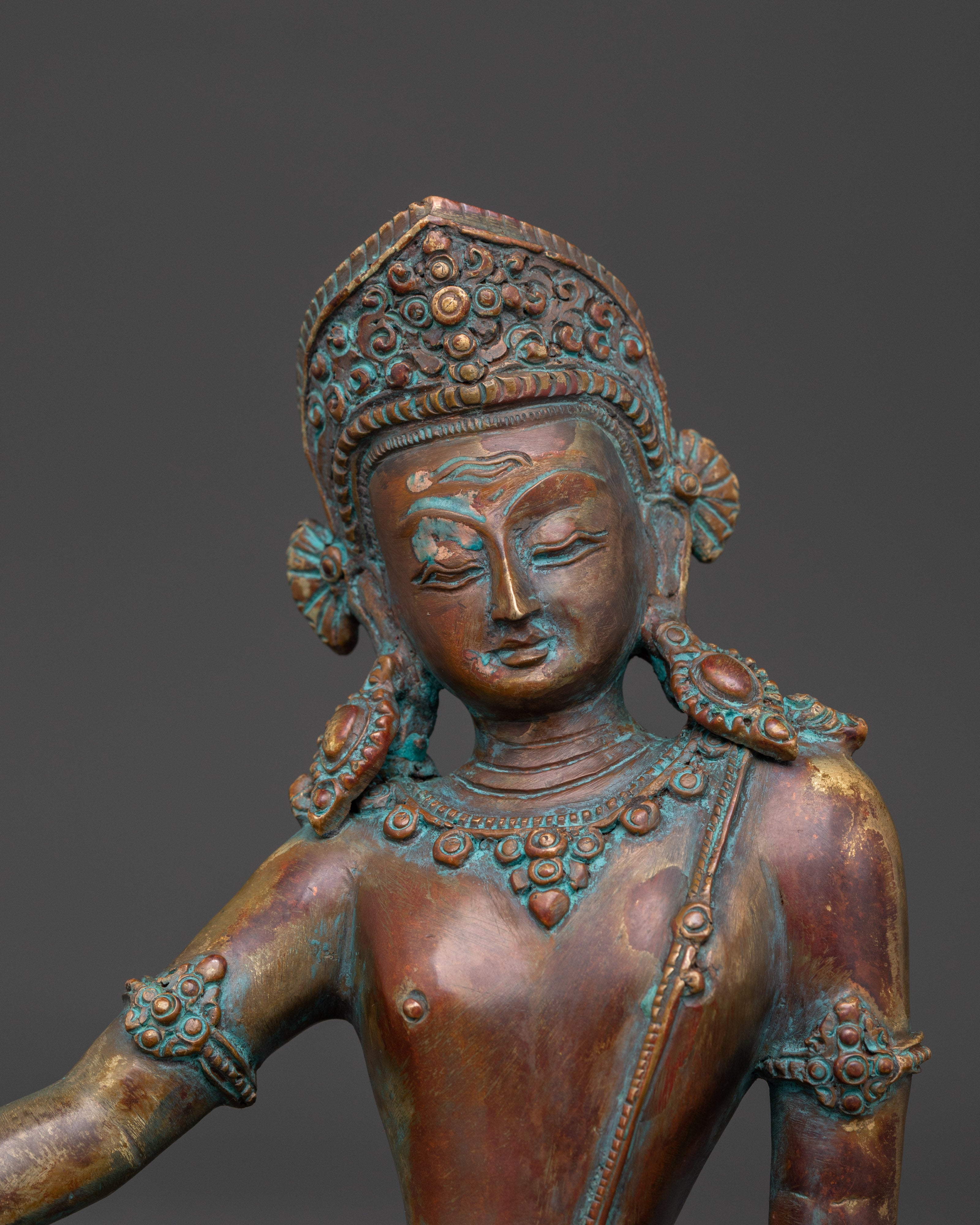 Oxidized Copper Indra Sculpture for Altar and Meditation