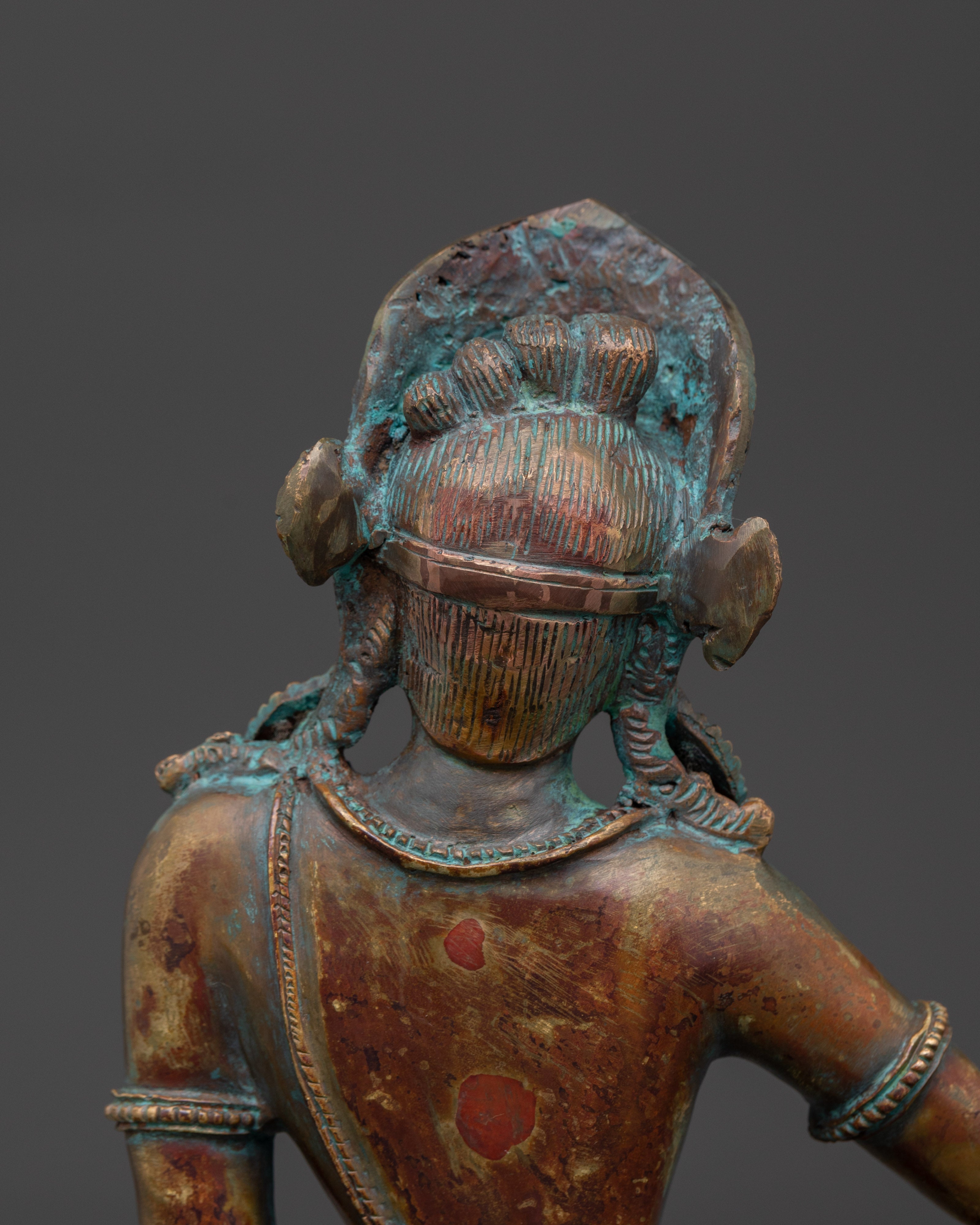 Oxidized Copper Indra Sculpture for Altar and Meditation
