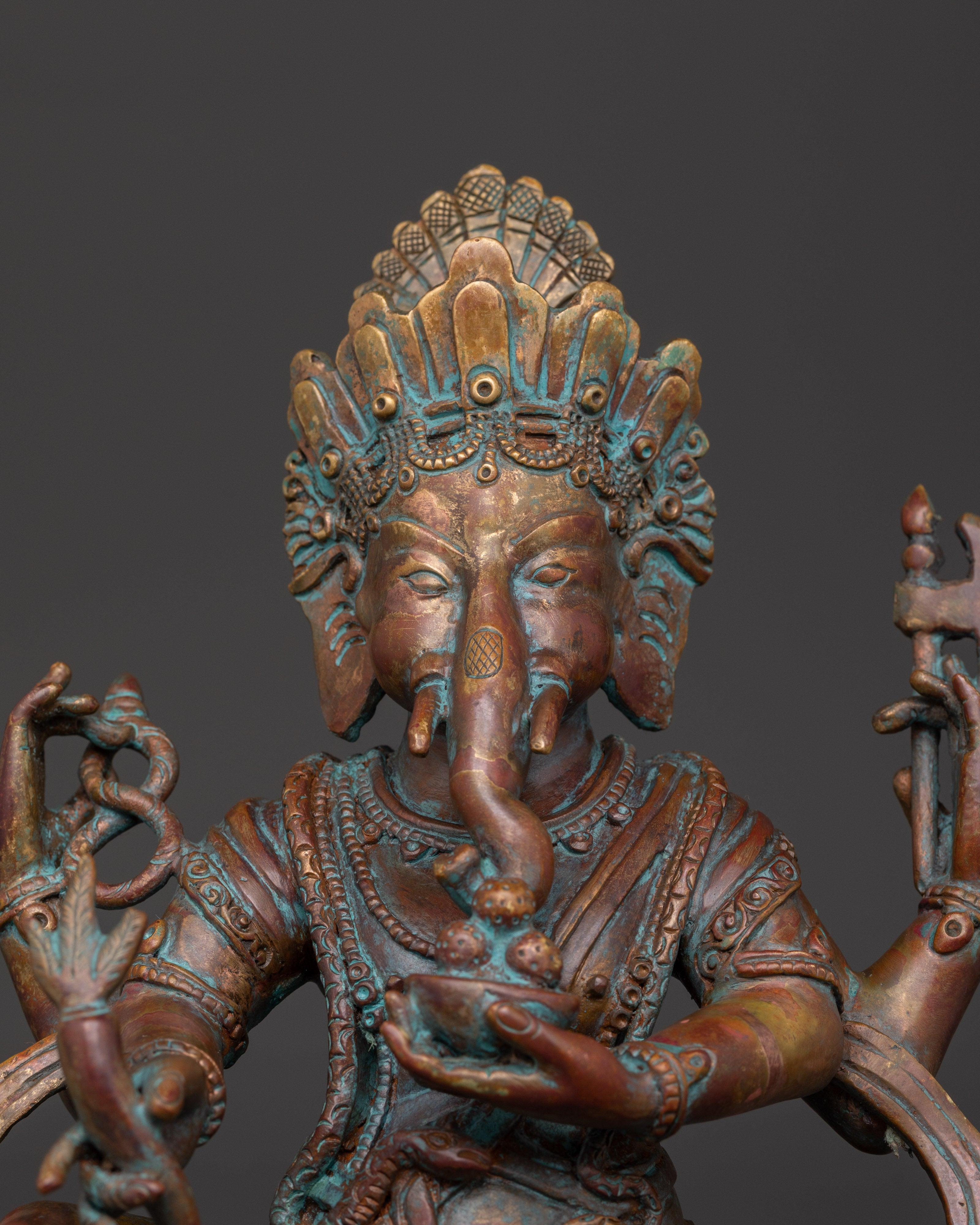 Oxidized Copper Hindu Elephant God Statue