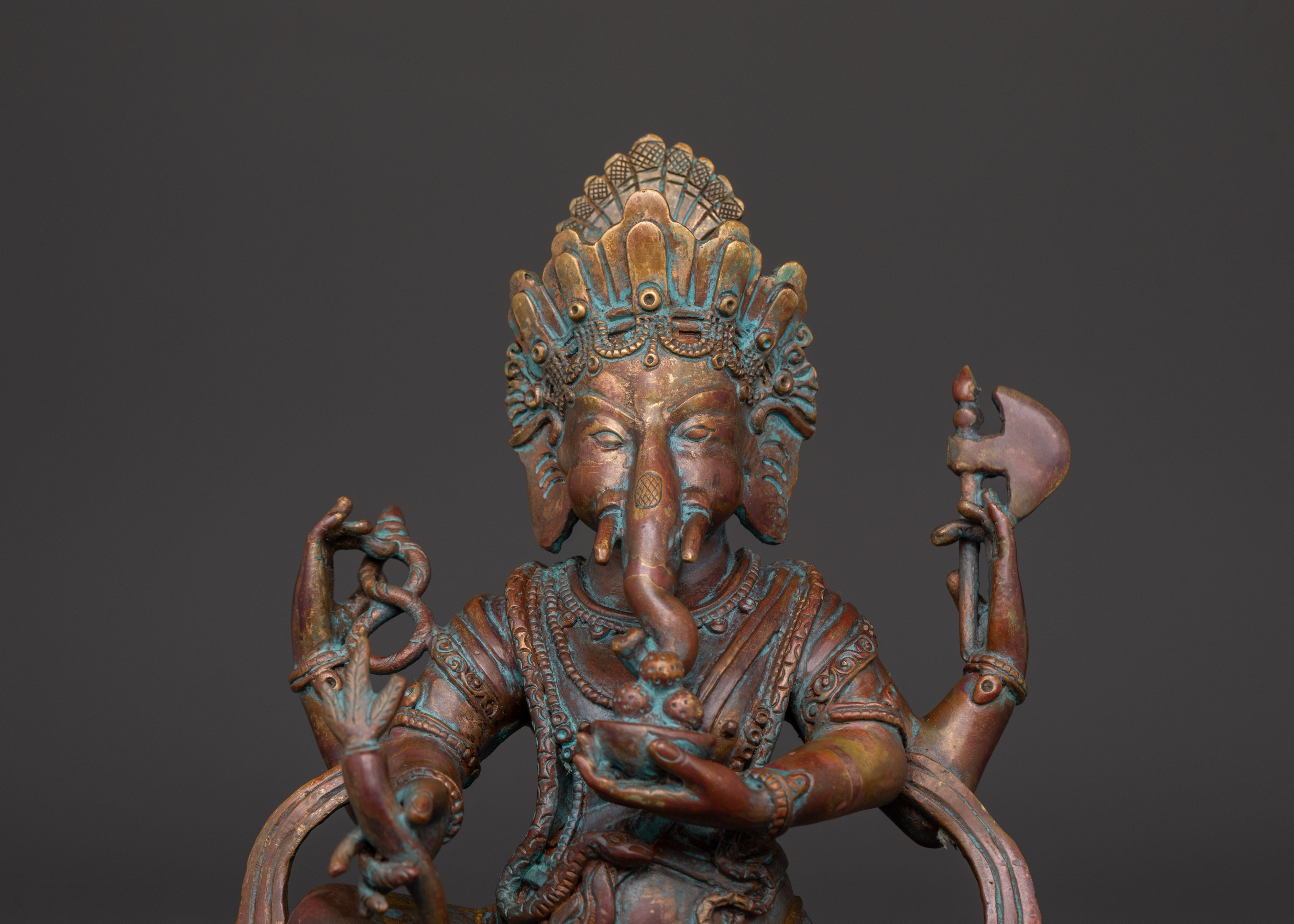 Oxidized Copper Hindu Elephant God Statue