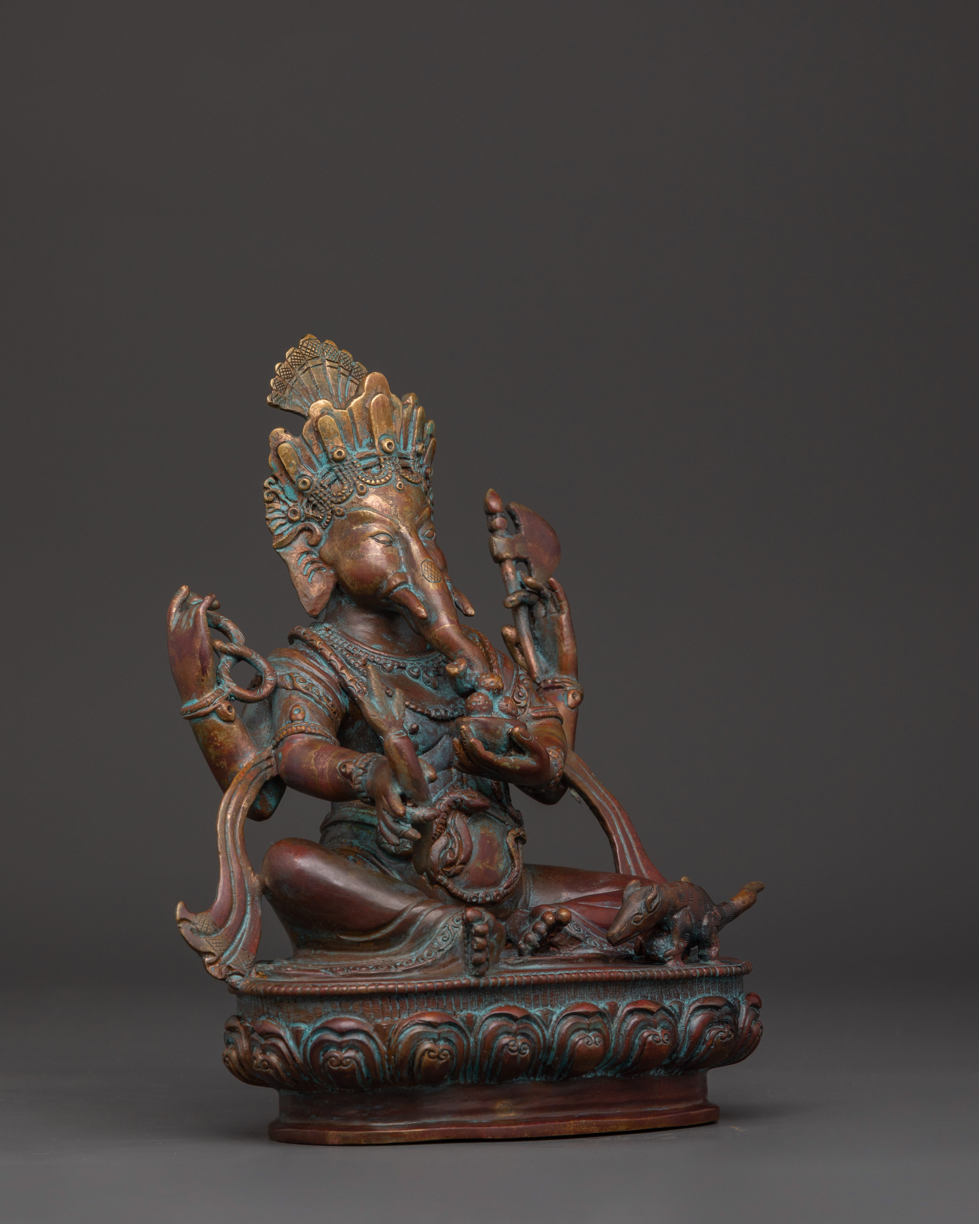 Oxidized Copper Hindu Elephant God Statue