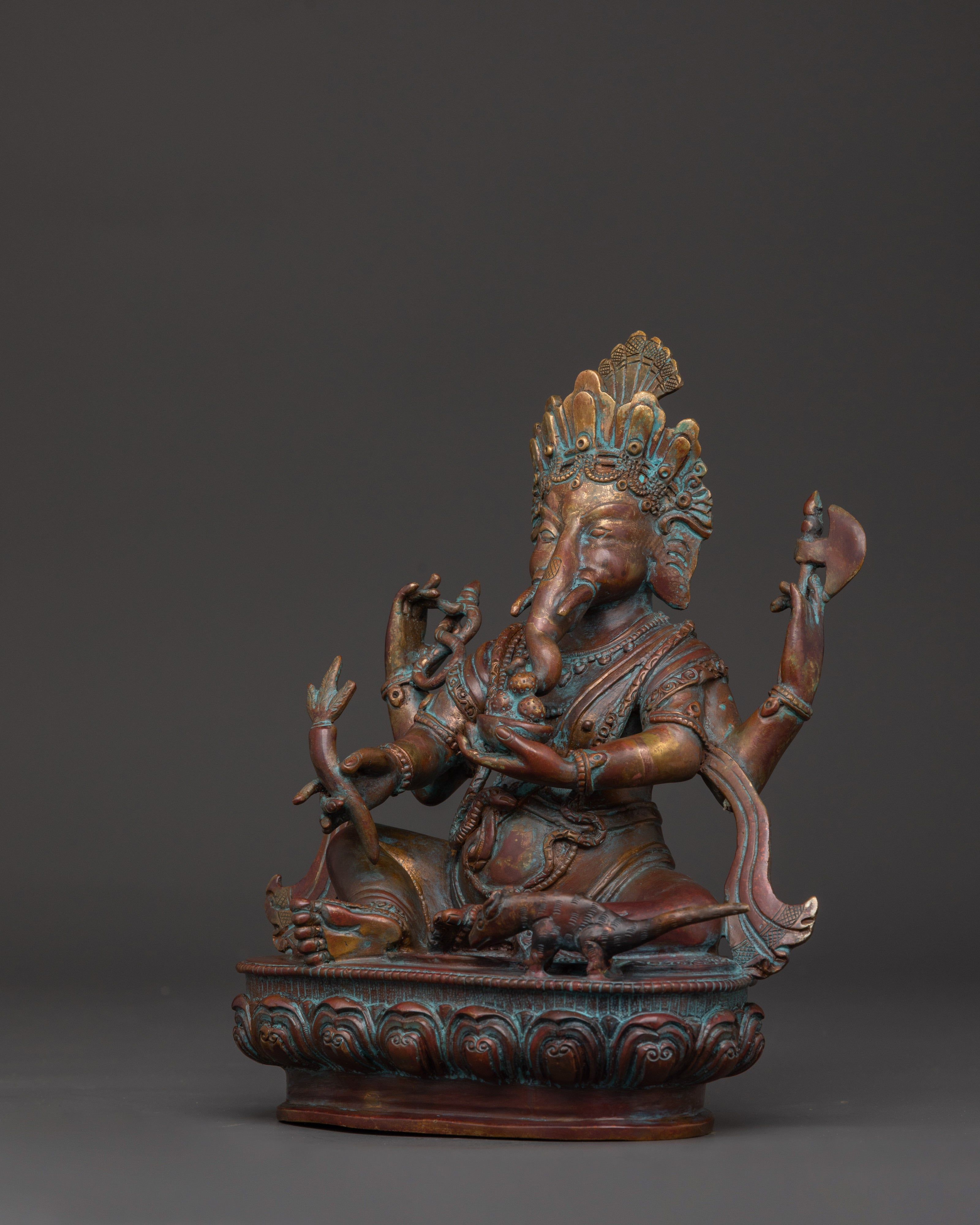 Oxidized Copper Hindu Elephant God Statue