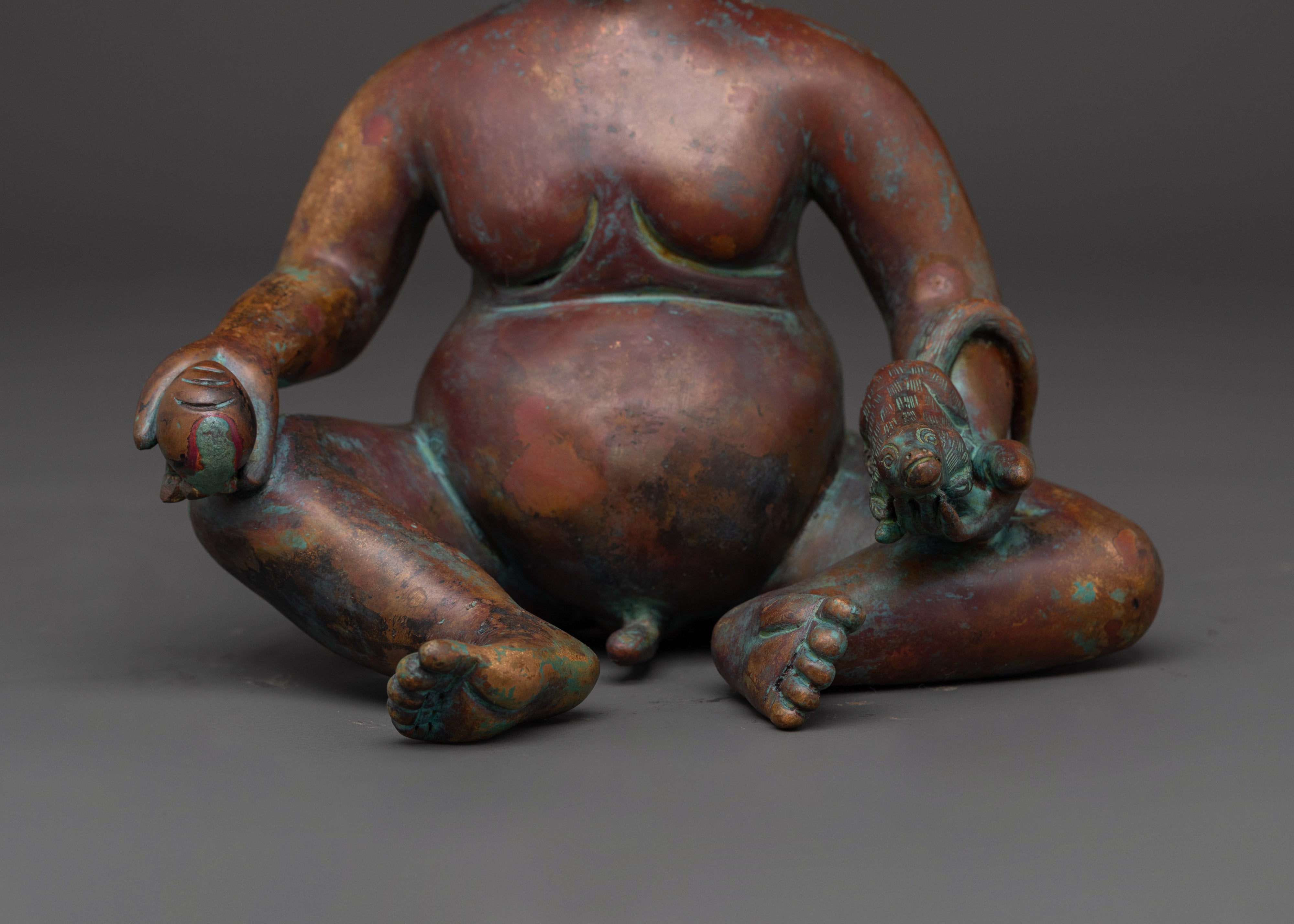 Tibetan Prosperity Deity Statue in Oxidized Copper