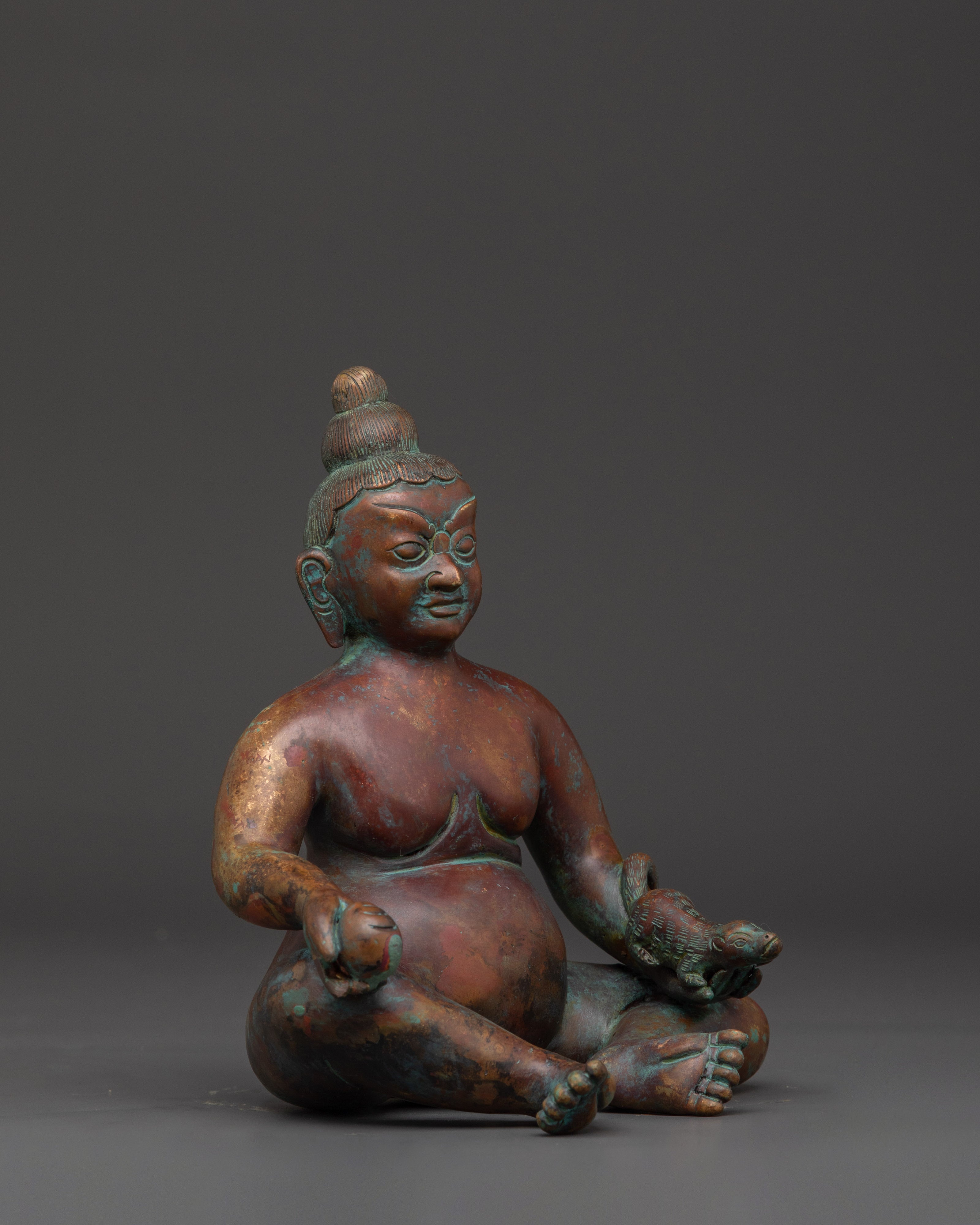 Tibetan Prosperity Deity Statue in Oxidized Copper