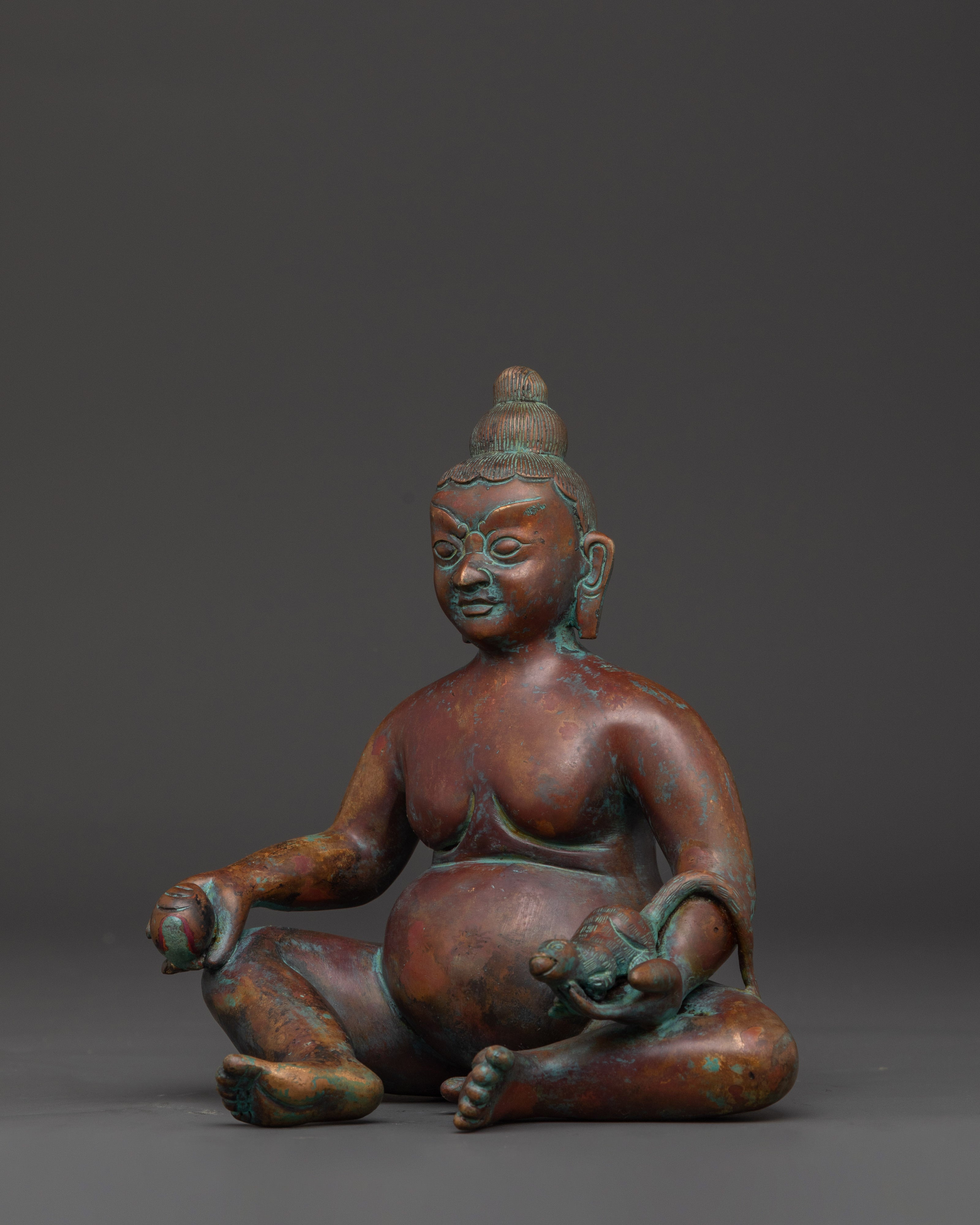 Tibetan Prosperity Deity Statue in Oxidized Copper