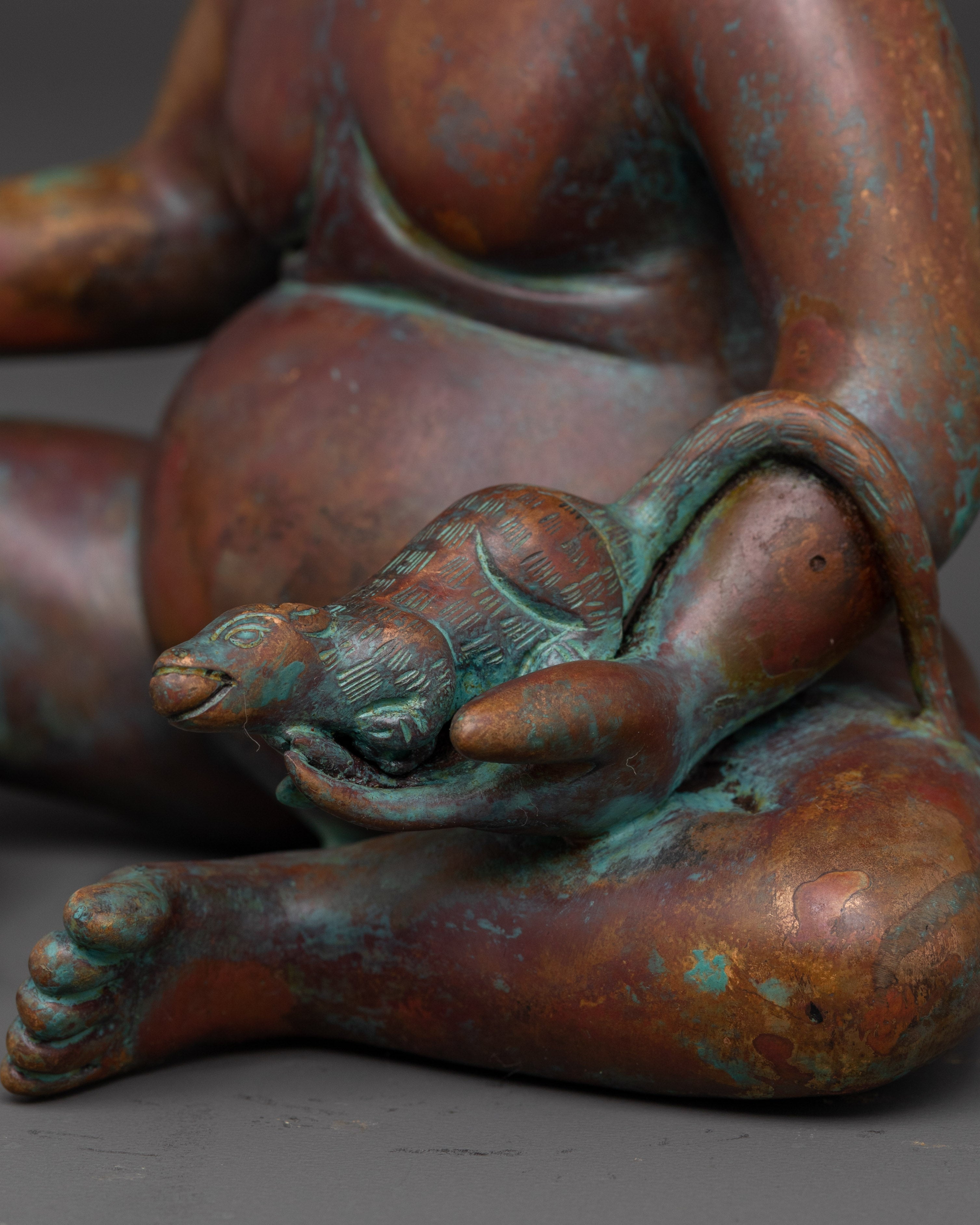 Tibetan Prosperity Deity Statue in Oxidized Copper