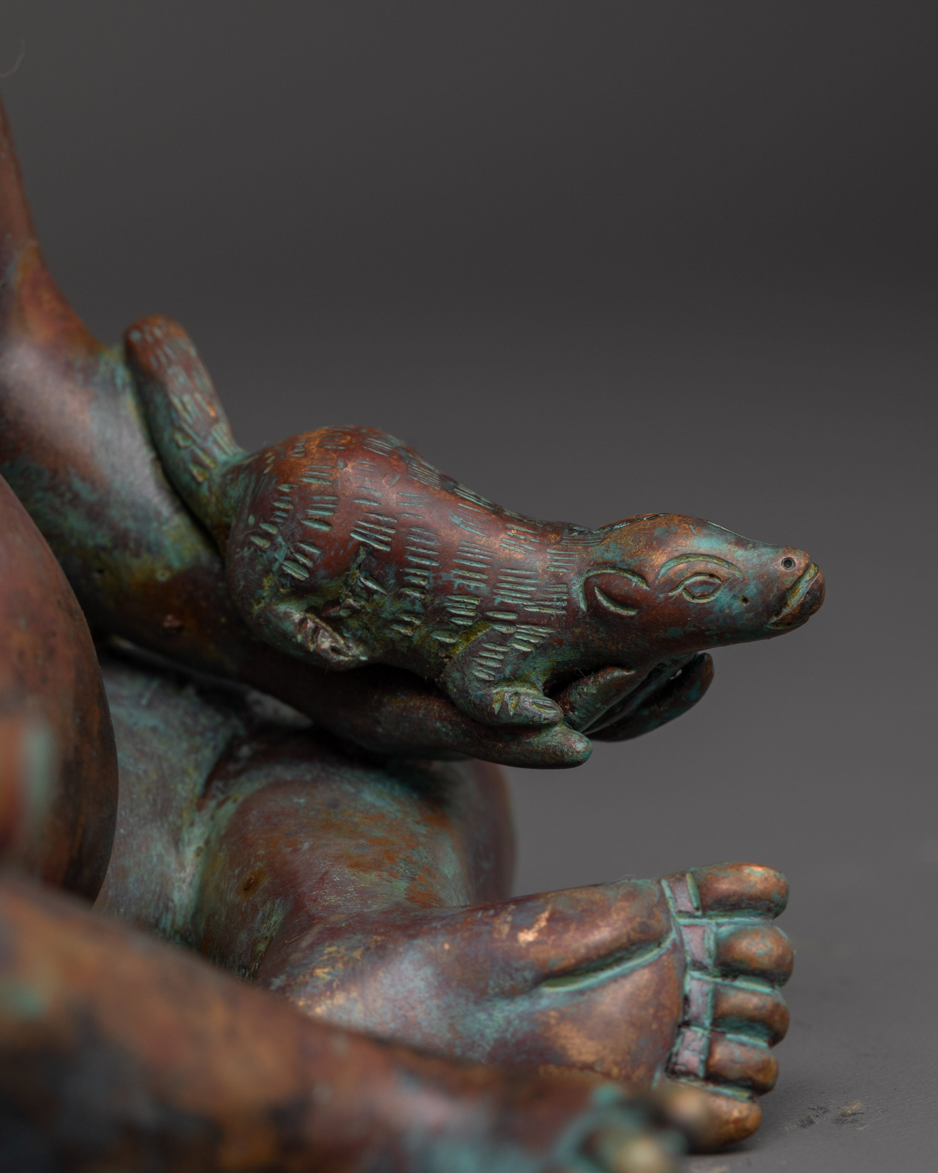 Tibetan Prosperity Deity Statue in Oxidized Copper