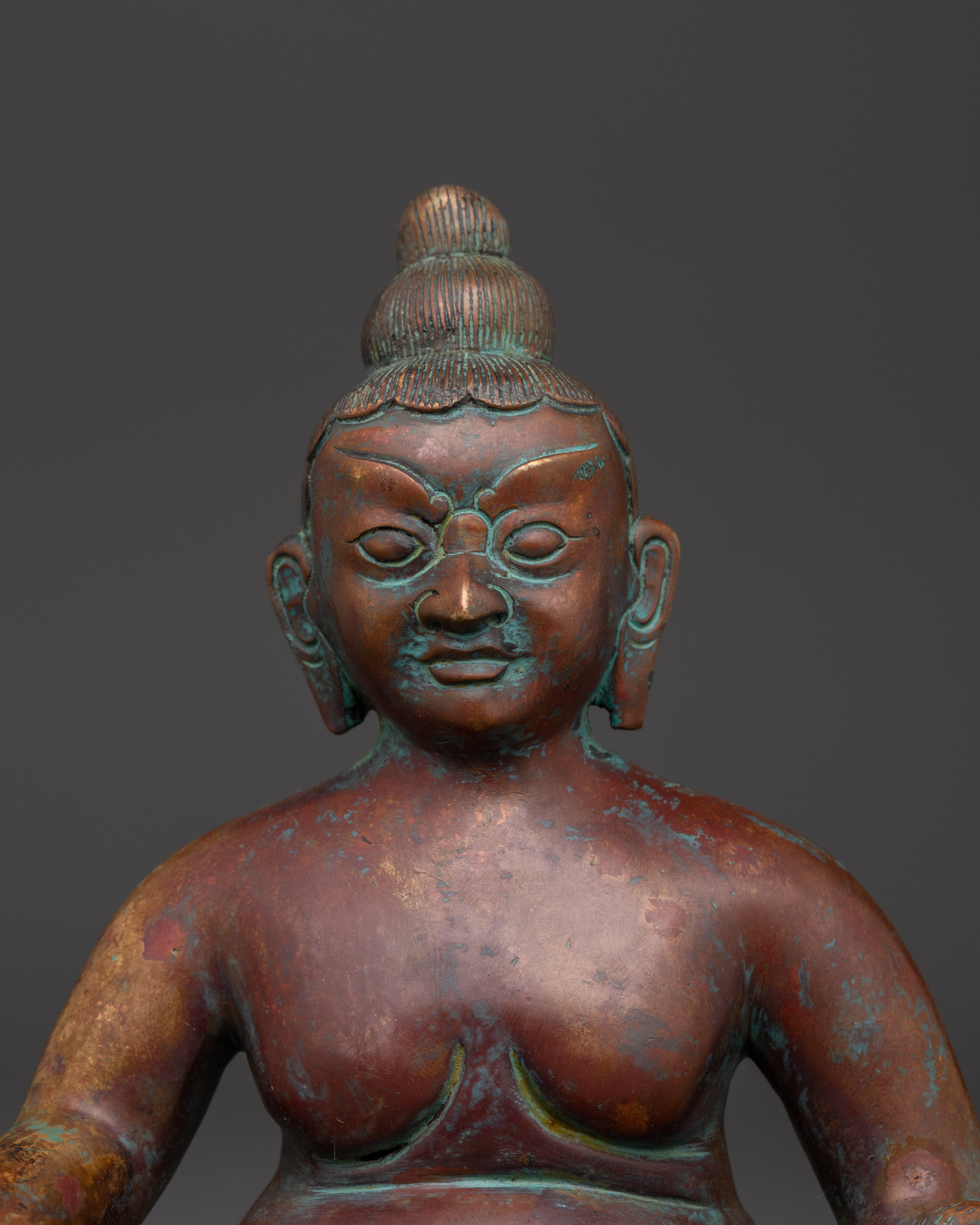 Tibetan Prosperity Deity Statue in Oxidized Copper