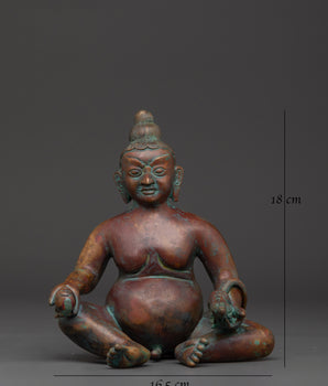 Tibetan Prosperity Deity Statue in Oxidized Copper