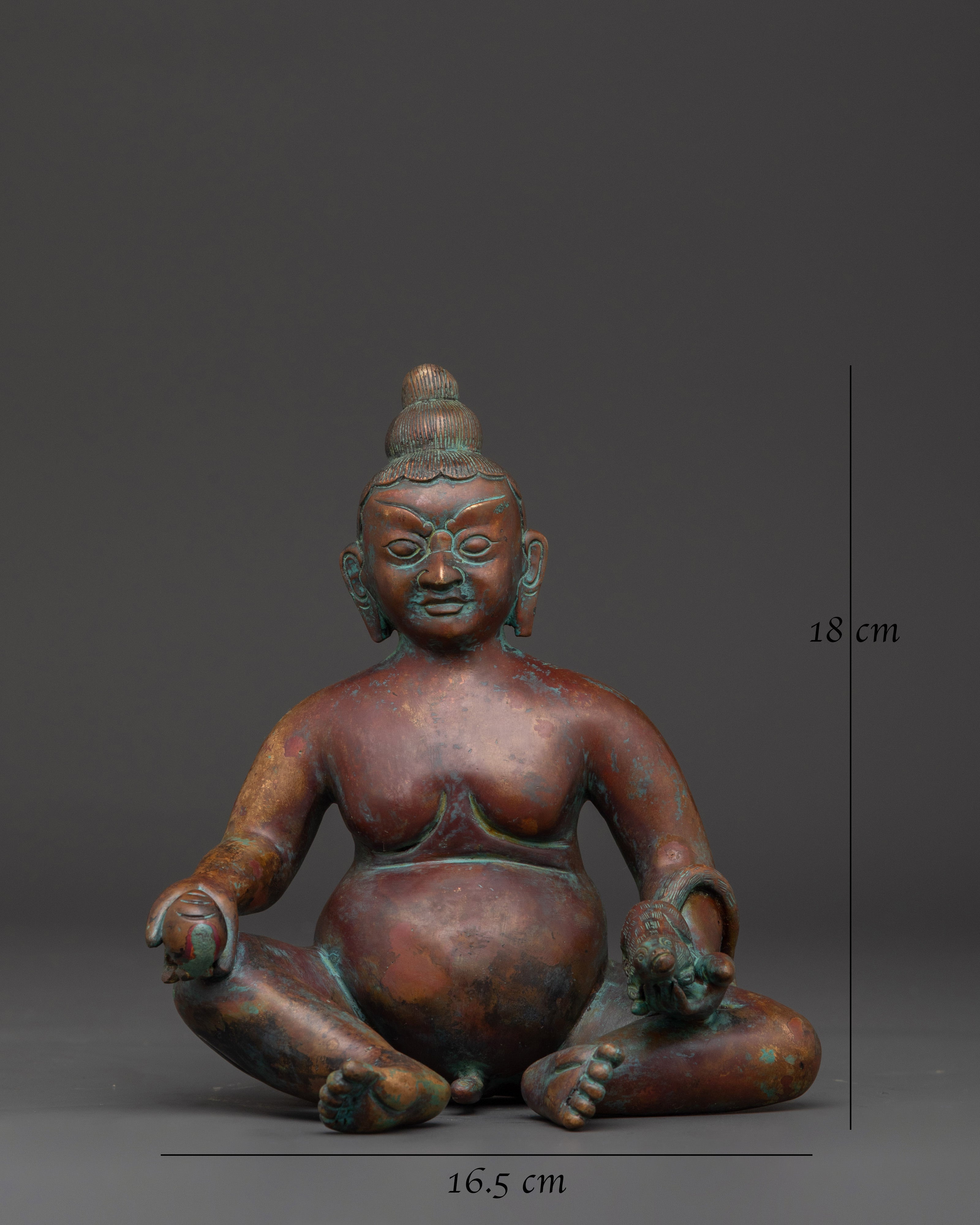 Tibetan Prosperity Deity Statue in Oxidized Copper