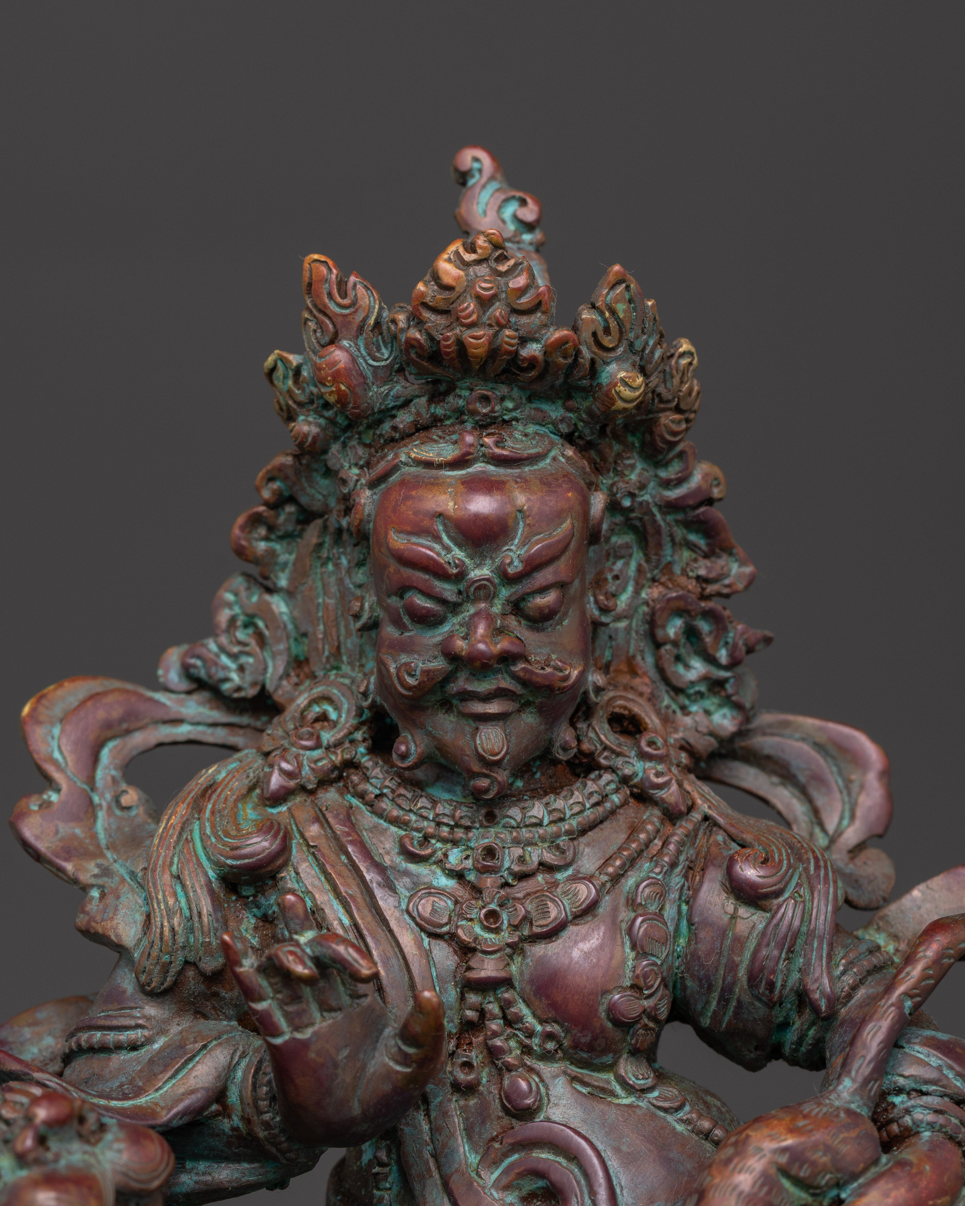 Namtoshe Buddhist Wealth God Statue in Oxidized Copper