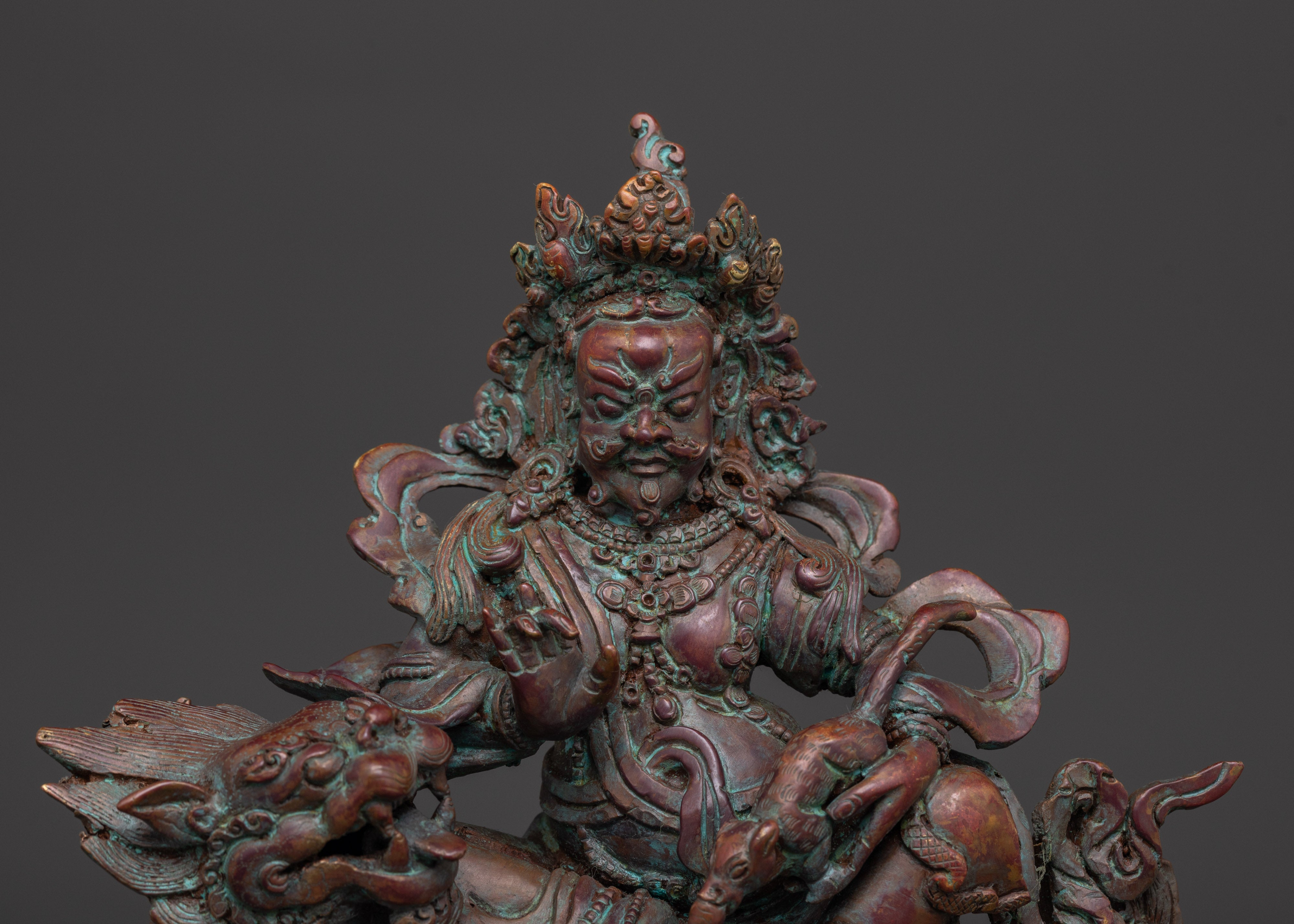 Namtoshe Buddhist Wealth God Statue in Oxidized Copper