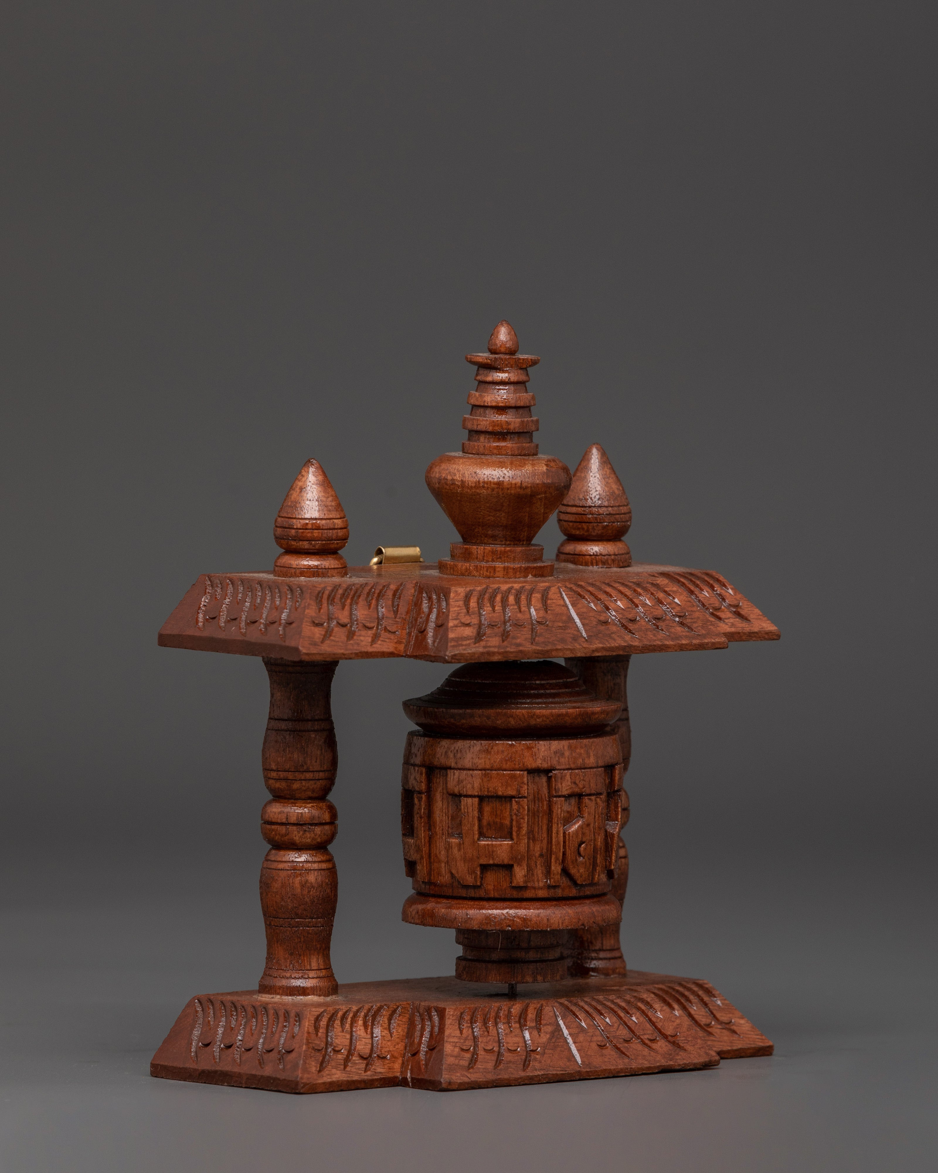 Wood Carving Prayer Wheel | for Meditation and Spiritual Decor