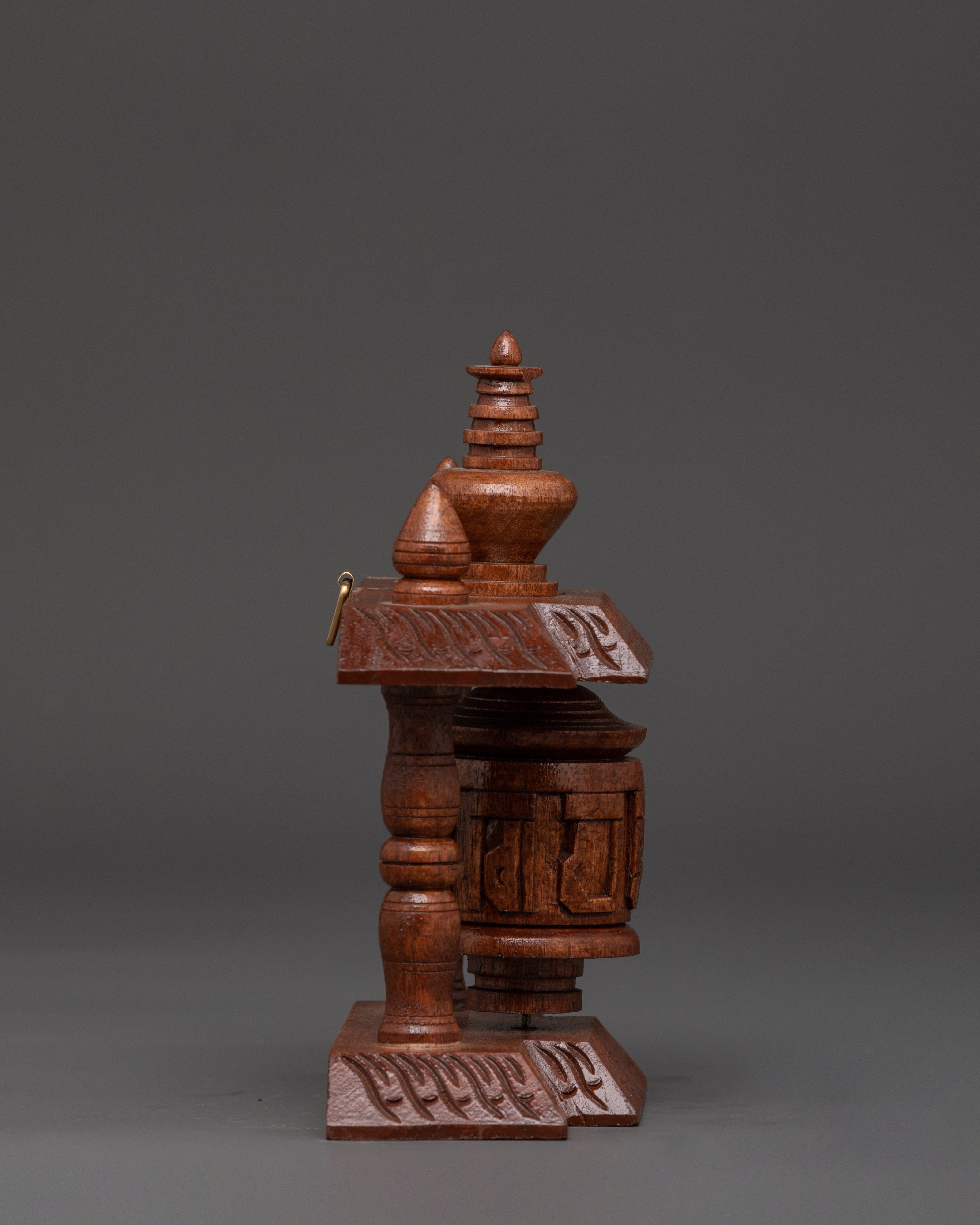 Wood Carving Prayer Wheel | for Meditation and Spiritual Decor