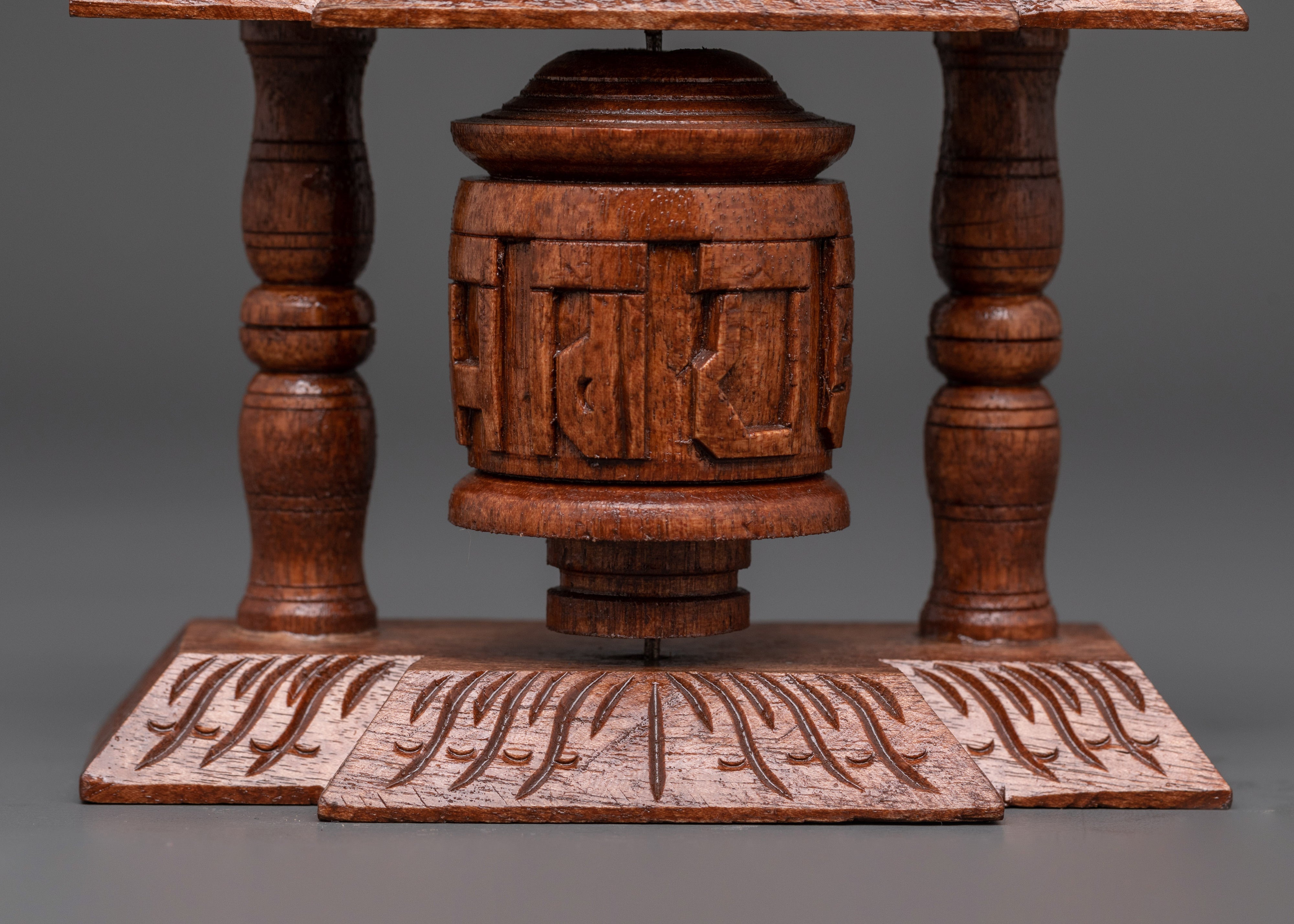 Wood Carving Prayer Wheel | for Meditation and Spiritual Decor