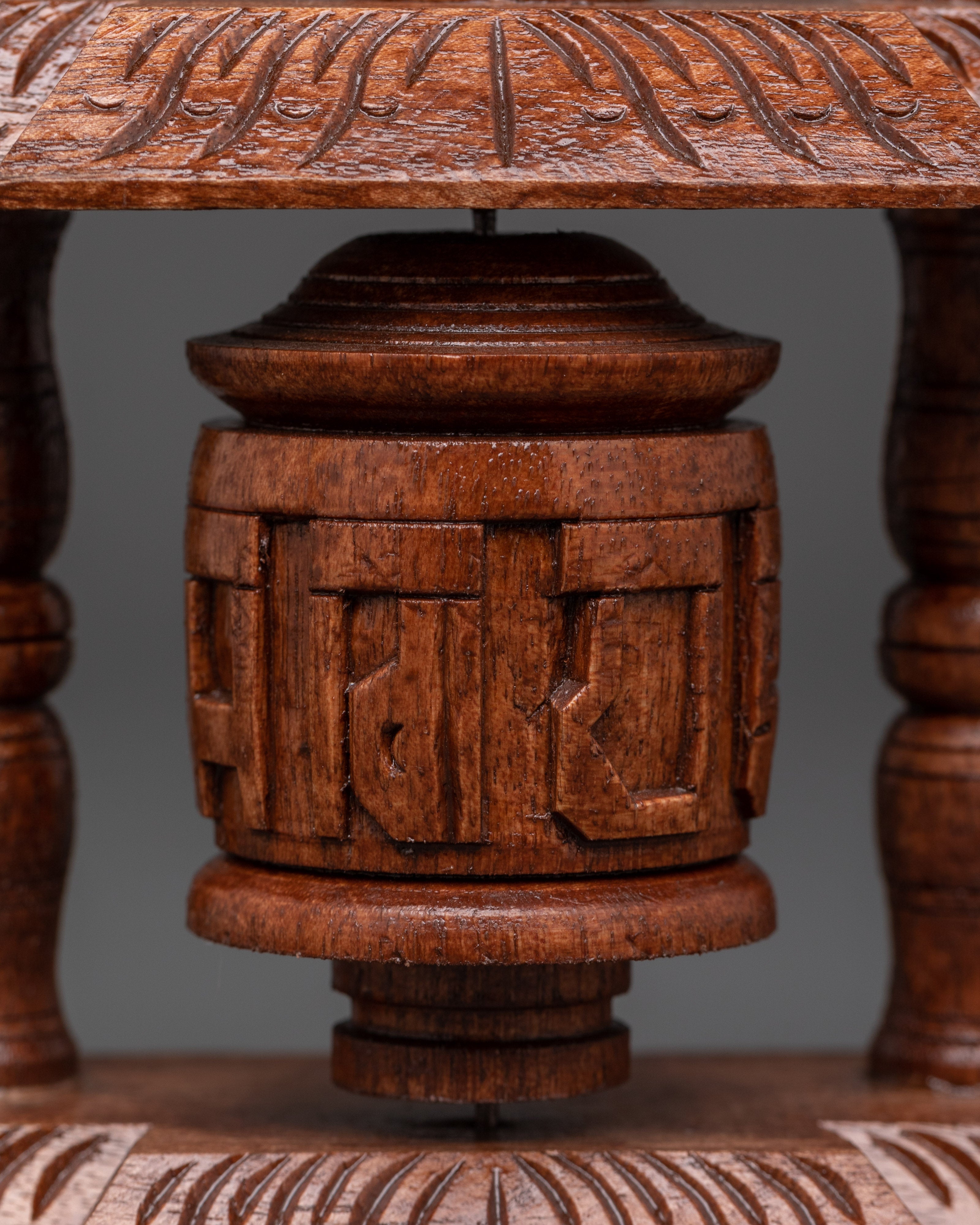Wood Carving Prayer Wheel | for Meditation and Spiritual Decor