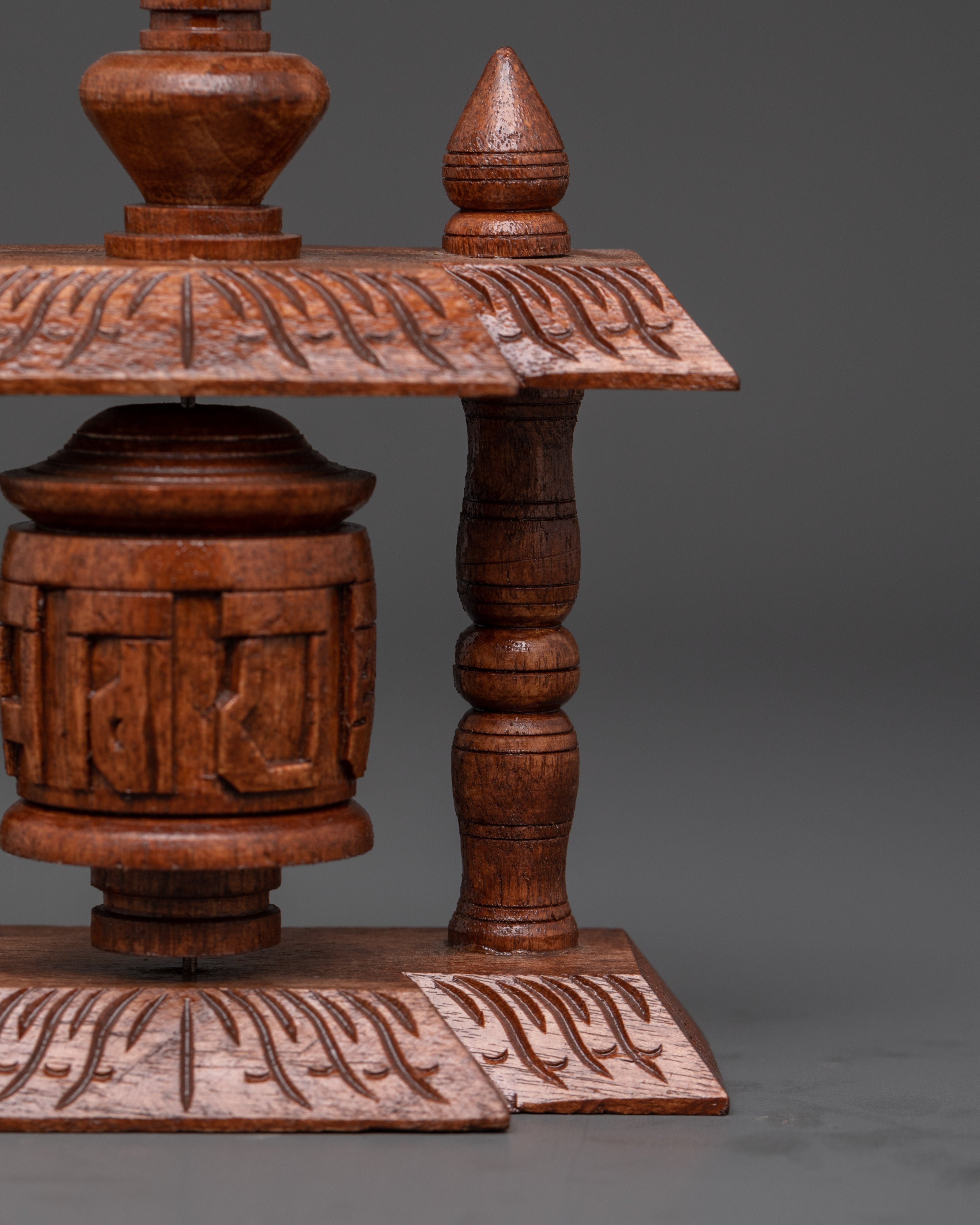 Wood Carving Prayer Wheel | for Meditation and Spiritual Decor