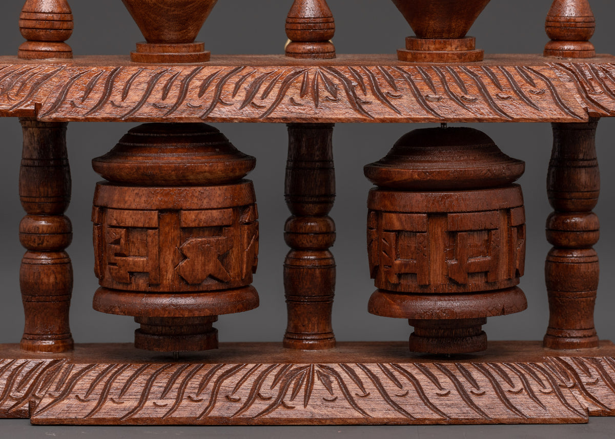 Tibetan Wooden Prayer Wheel | Handcrafted Mantra Spinner for Meditation
