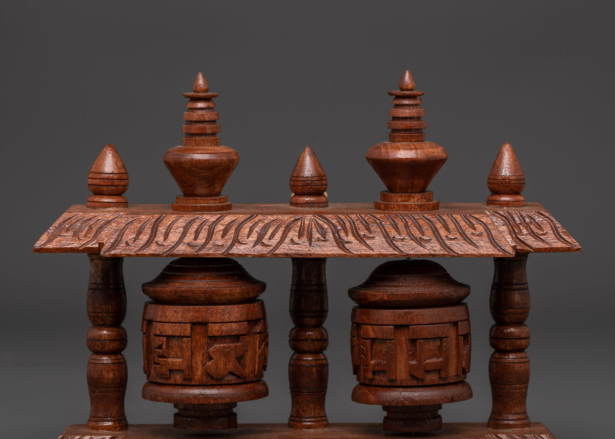 Tibetan Wooden Prayer Wheel | Handcrafted Mantra Spinner for Meditation