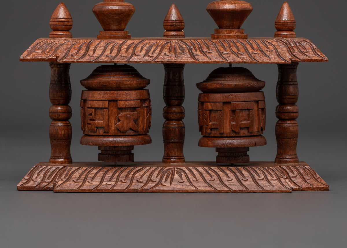 Tibetan Wooden Prayer Wheel | Handcrafted Mantra Spinner for Meditation
