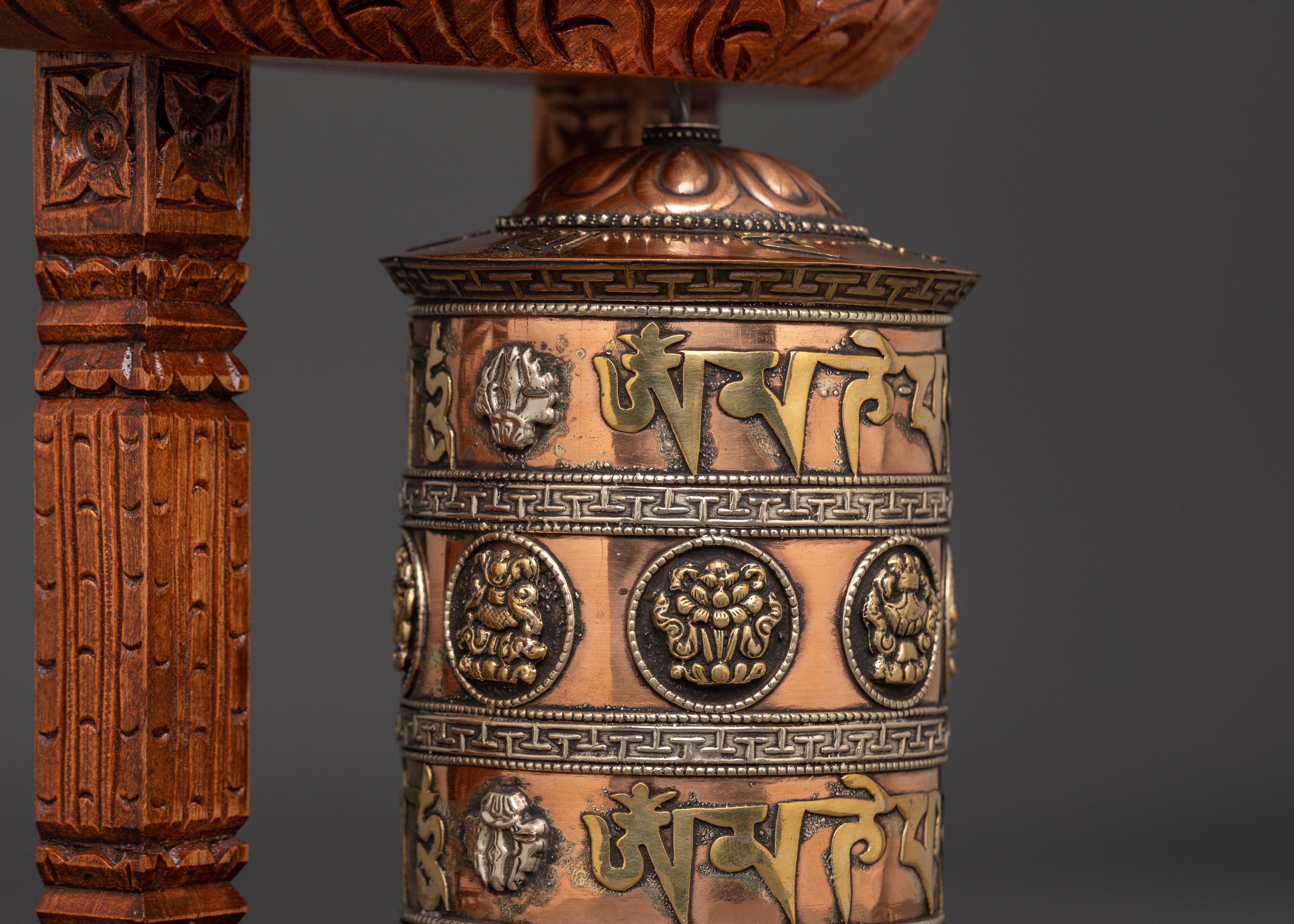Handcarved Tibetan Prayer Wheel | Wooden Buddhist Meditation Tool