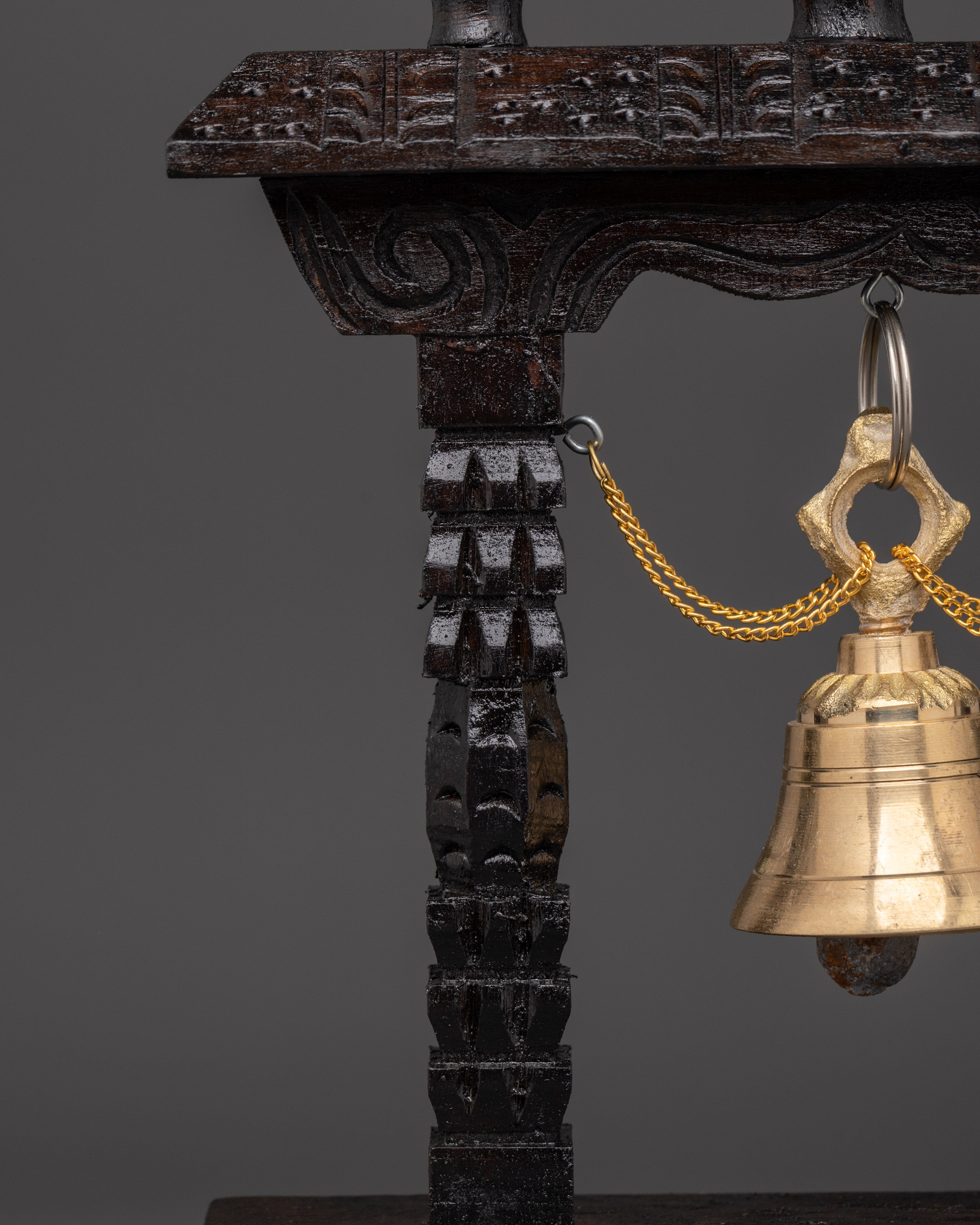 Traditional Buddhist Hanging Bell Decor | Hand Carved Wooden Bell Shrine