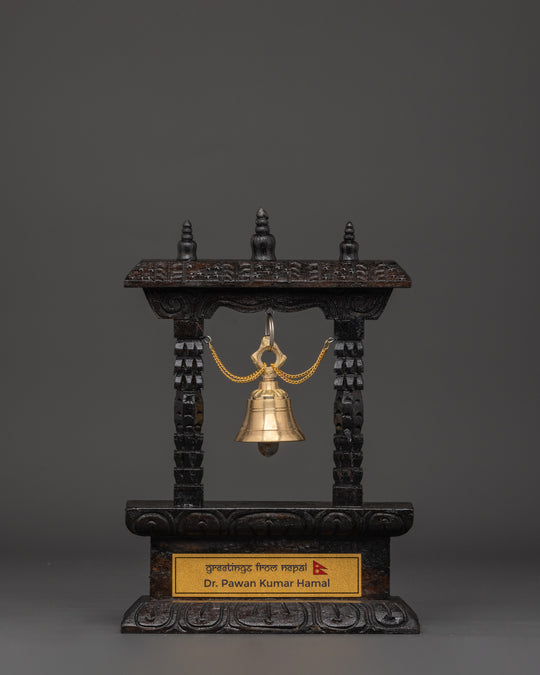 Traditional Buddhist Hanging Bell Decor | Hand Carved Wooden Bell Shrine